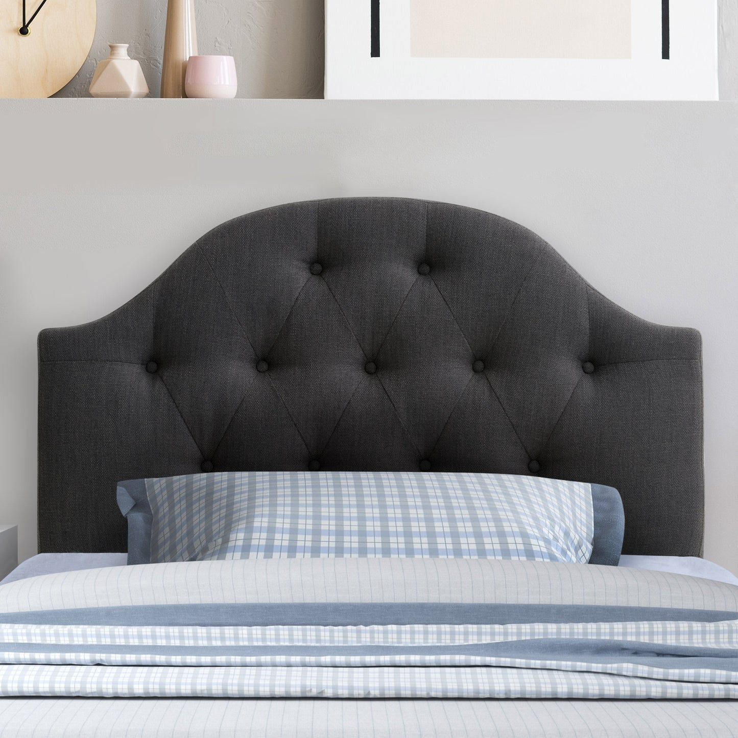 dark grey Diamond Tufted Headboard, Twin / Single Calera Collection lifestyle scene by CorLiving#color_dark-grey