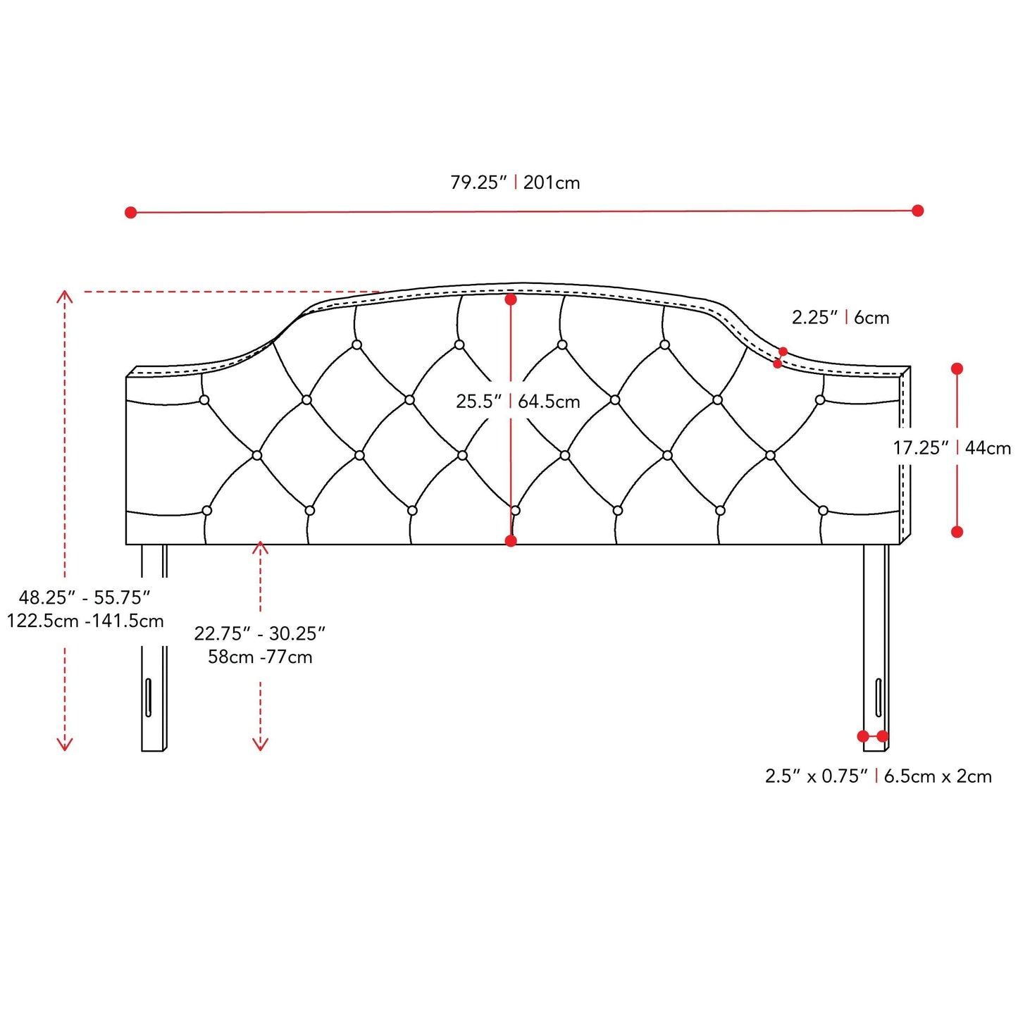 cream Diamond Tufted Headboard, King Calera Collection measurements diagram by CorLiving#color_cream