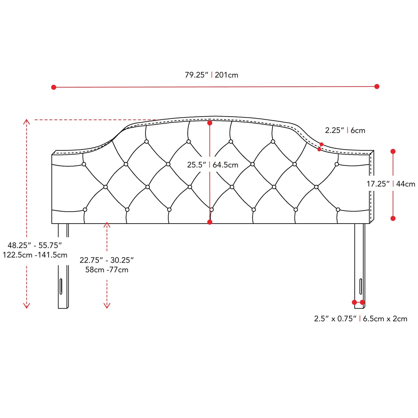 light grey Diamond Tufted Headboard, King Calera Collection measurements diagram by CorLiving#color_light-grey