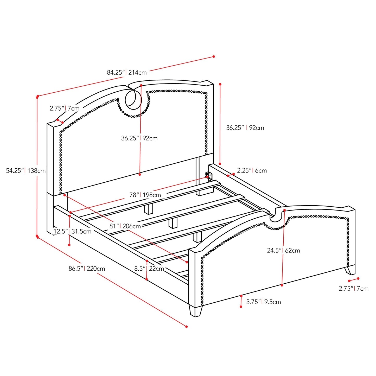 grey King Bed Maeve Collection measurements diagram by CorLiving#color_grey