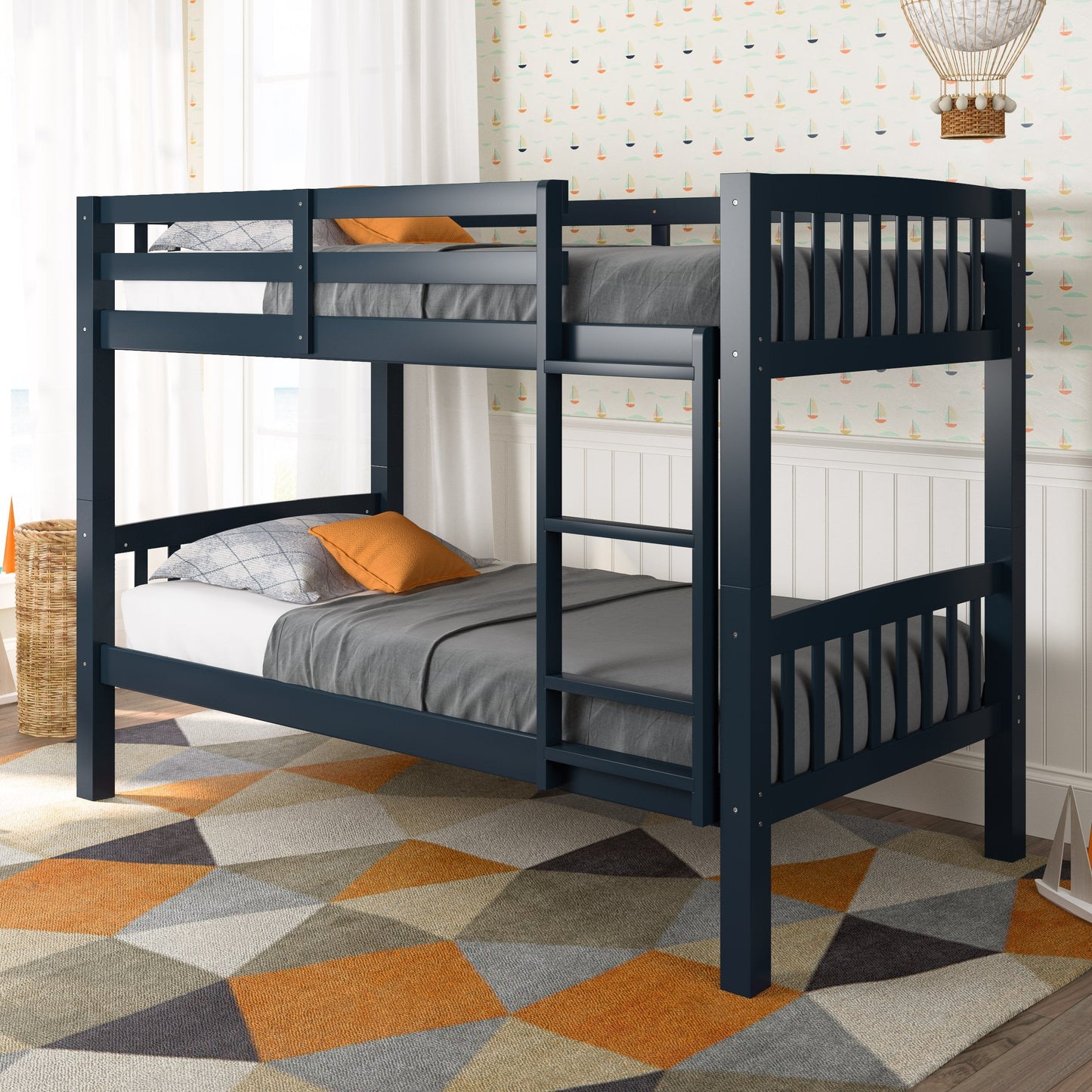 navy blue Wooden Bunk Bed Dakota Collection lifestyle scene by CorLiving#color_navy-blue