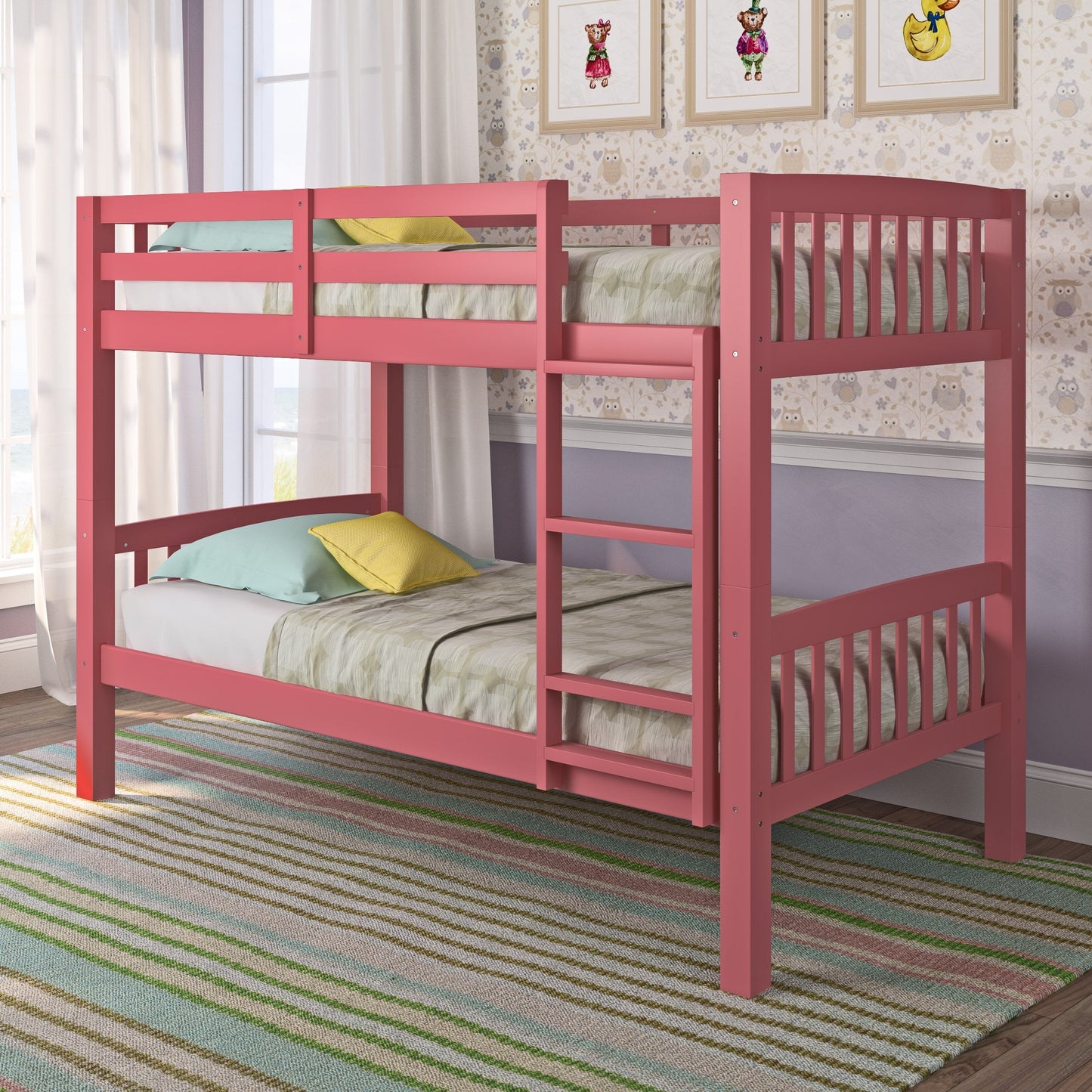 pink Wooden Bunk Bed Dakota Collection lifestyle scene by CorLiving#color_pink