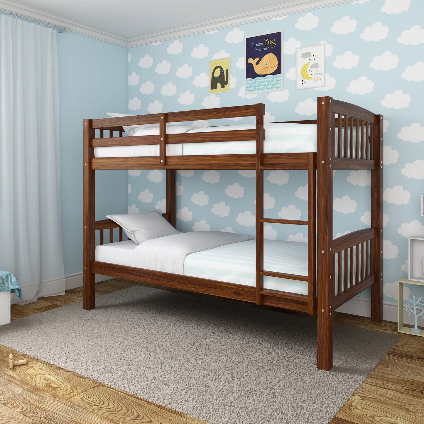 walnut brown Wooden Bunk Bed Dakota Collection lifestyle scene by CorLiving#color_walnut-brown