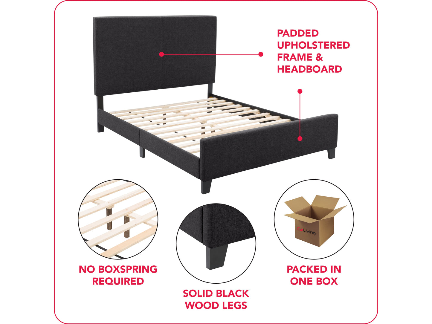 charcoal Contemporary Double / Full Bed Juniper Collection infographic by CorLiving#color_juniper-charcoal