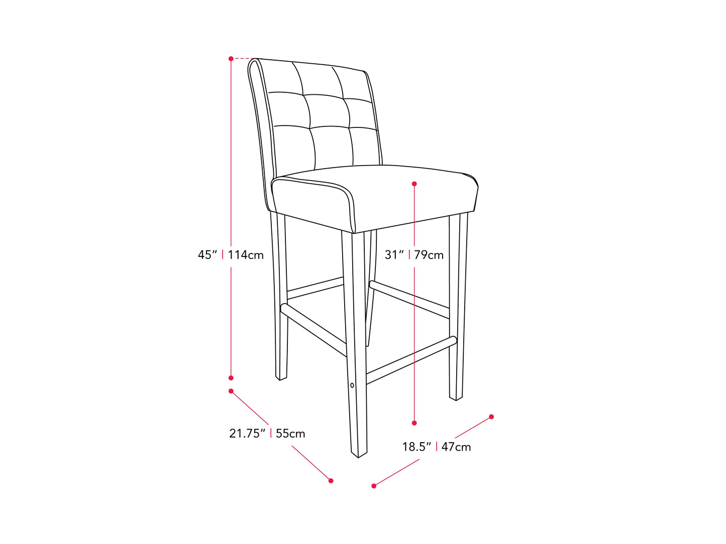 charcoal brown Wood Bar Stool Bar Height Leila Collection measurements diagram by CorLiving#color_charcoal-brown