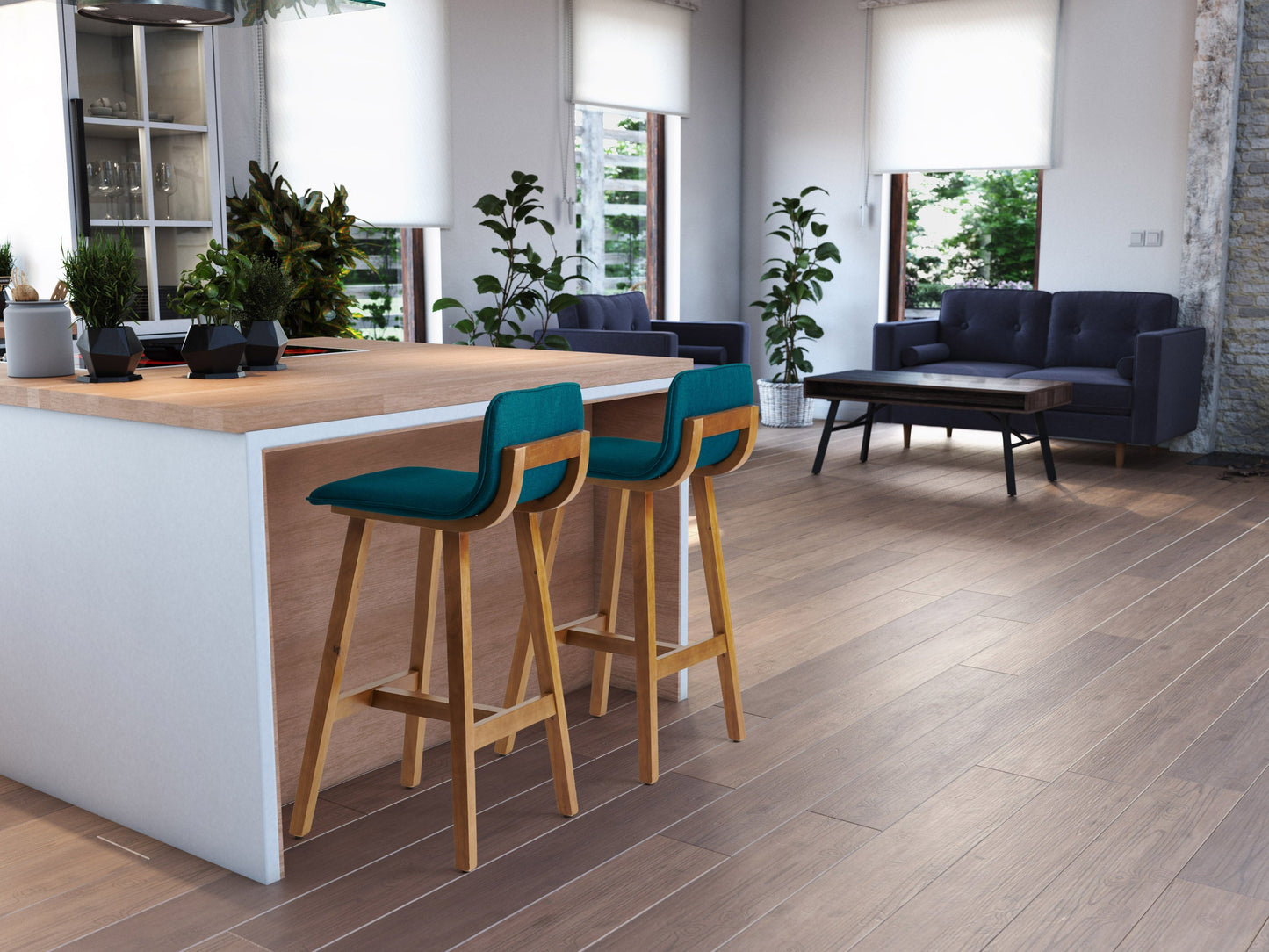 blue Wooden Bar Stools Set of 2 Bennett Collection lifestyle scene by CorLiving#color_blue