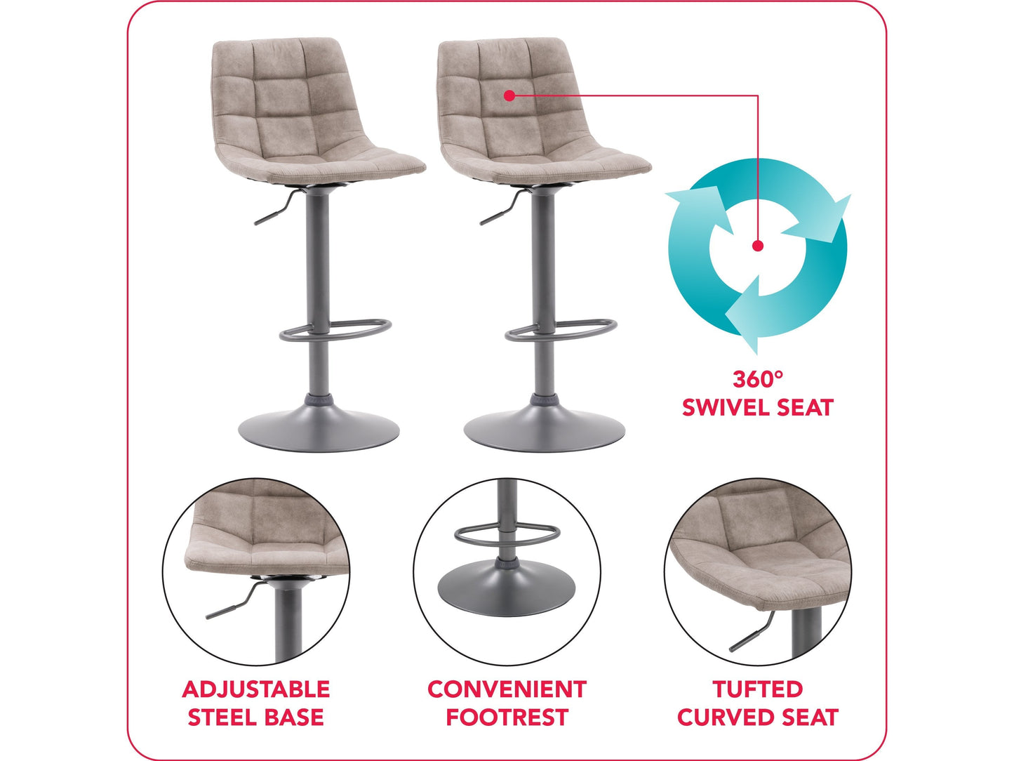 light grey Swivel Bar Stools Set of 2 Palmer Collection infographic by CorLiving#color_light-grey