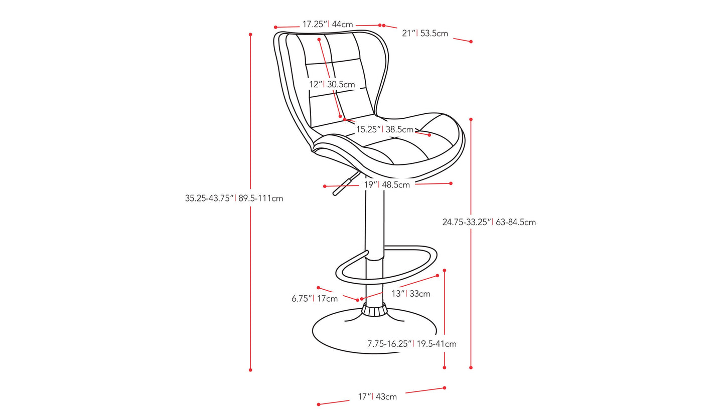 white Bar Stools with Backs Set of 2 Remi Collection measurements diagram by CorLiving#color_white