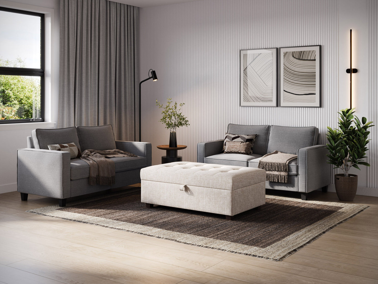 beige Large Storage Ottoman Collection lifestyle scene by CorLiving#color_aubin-beige