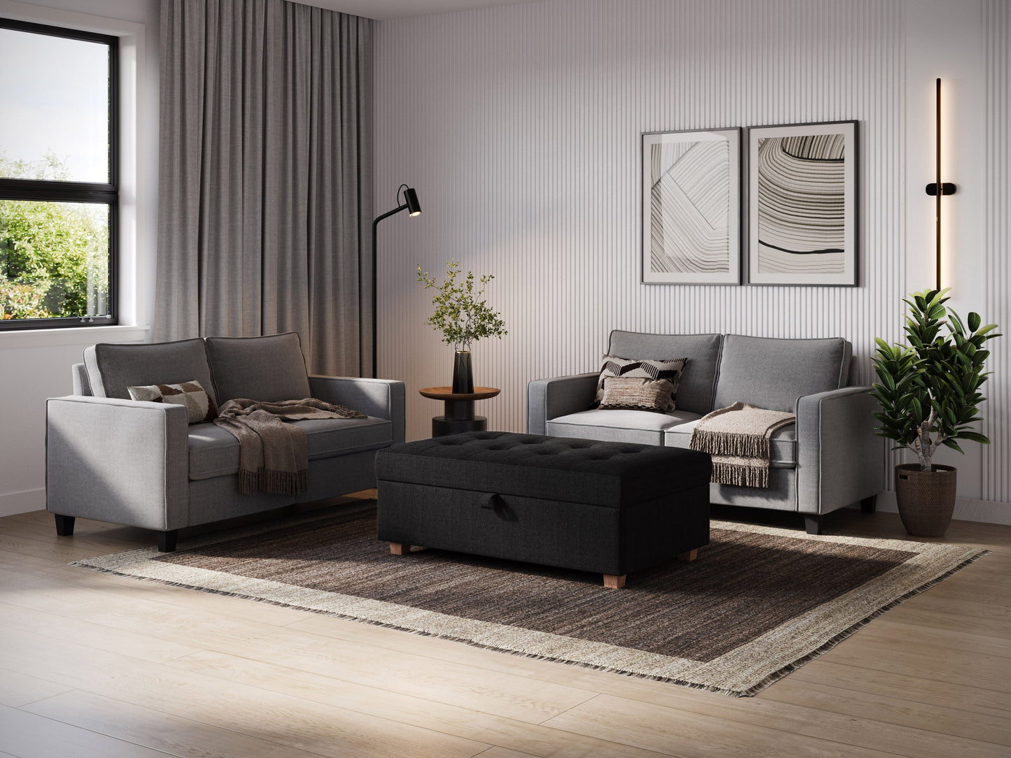 grey Large Storage Ottoman Collection lifestyle scene by CorLiving#color_aubin-dark-grey