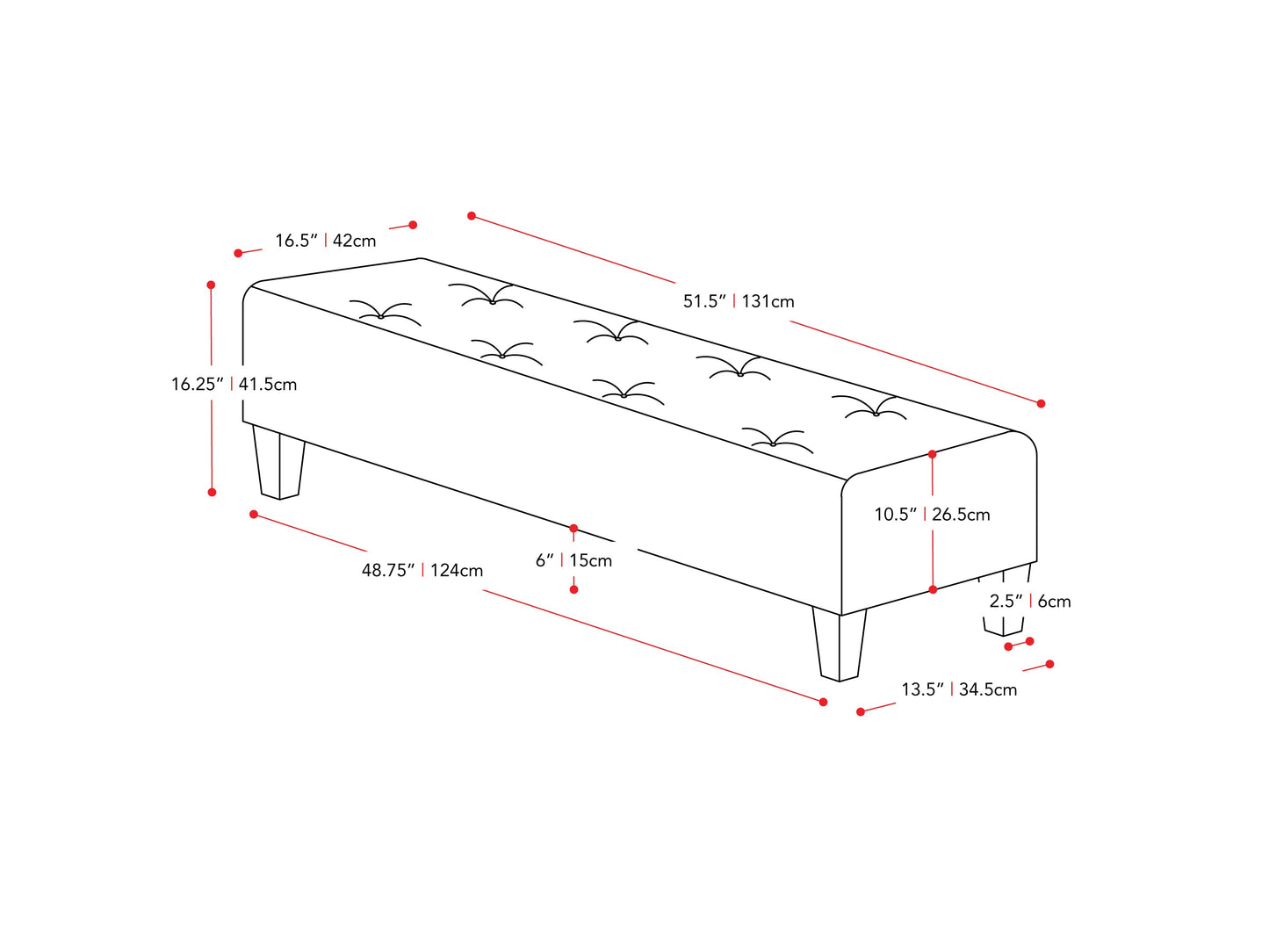 dark grey Accent Bench Raya Collection measurements diagram by CorLiving#color_raya-dark-grey
