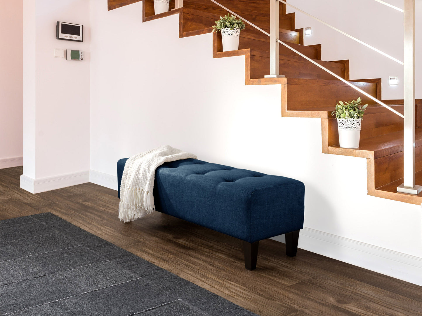 navy blue Accent Bench Raya Collection lifestyle scene by CorLiving#color_raya-navy-blue