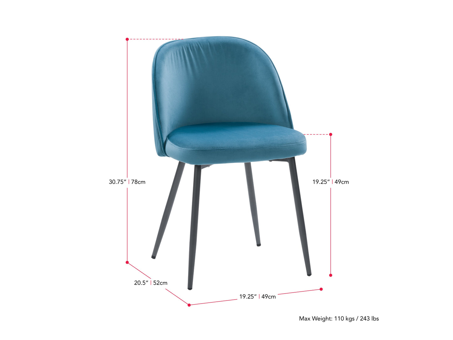 blue 4 Piece Bistro Dining Set Ivo Collection measurements diagram by CorLiving#color_ivo-blue