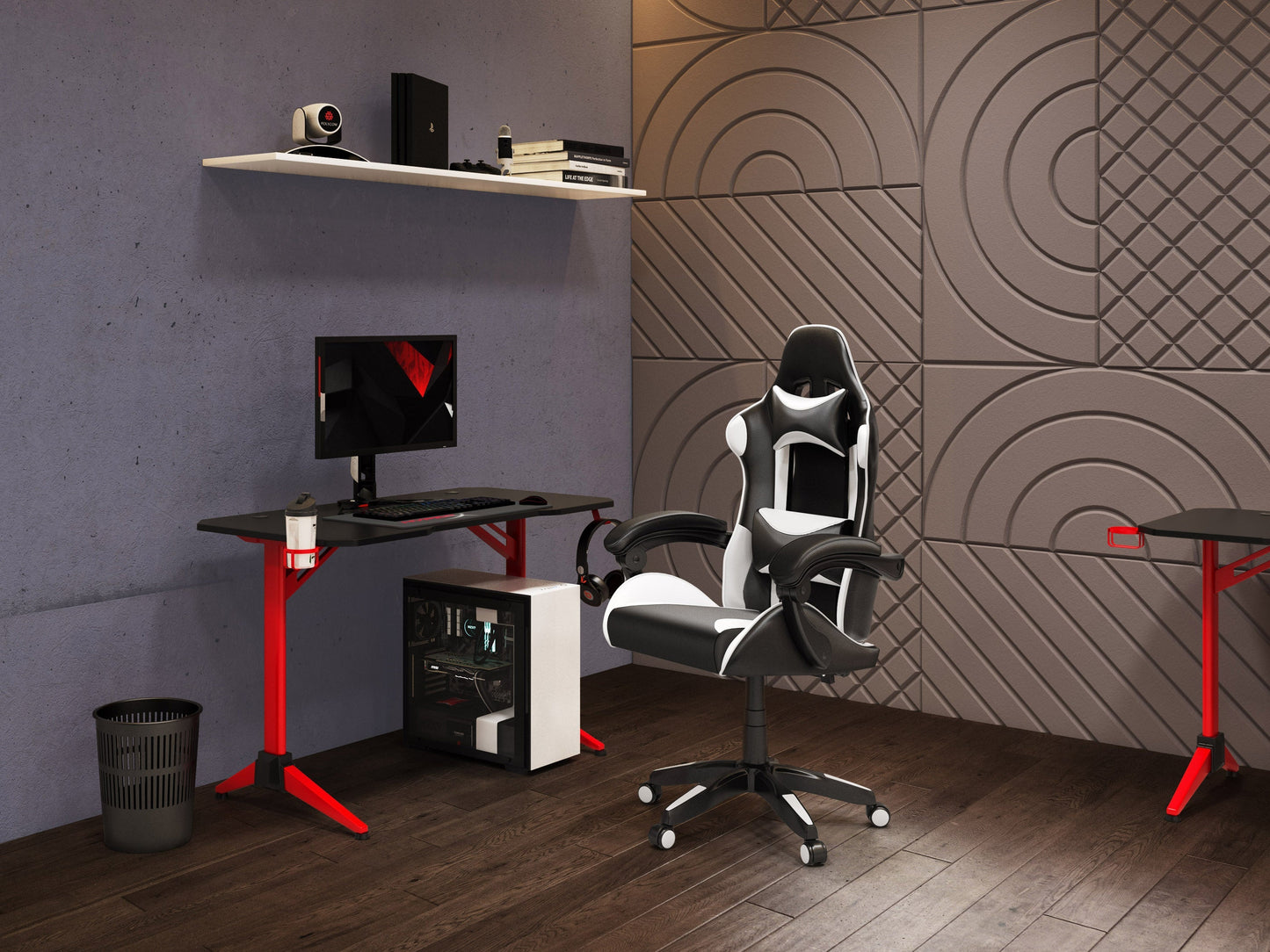 black and white Reclining Gaming Chair Ravagers Collection lifestyle scene by CorLiving#color_black-and-white