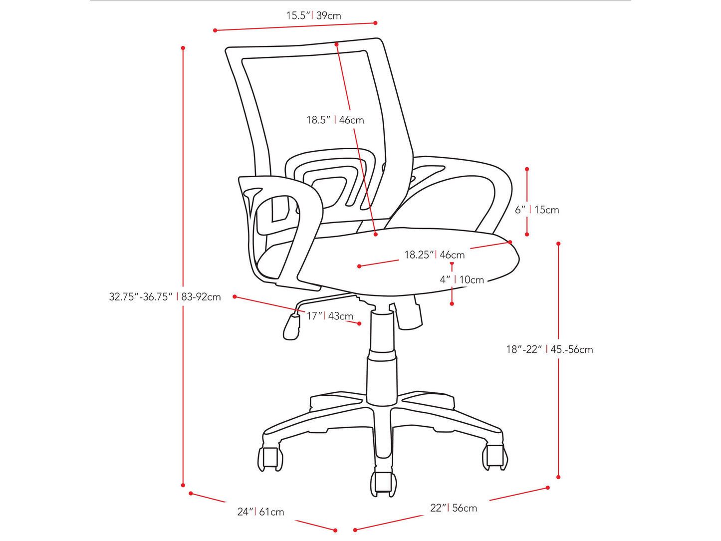 purple Mesh Back Office Chair Jaxon Collection measurements diagram by CorLiving#color_purple