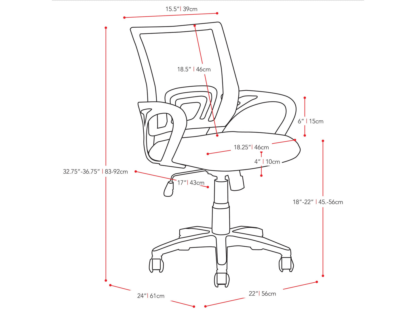 teal Mesh Back Office Chair Jaxon Collection measurements diagram by CorLiving#color_teal