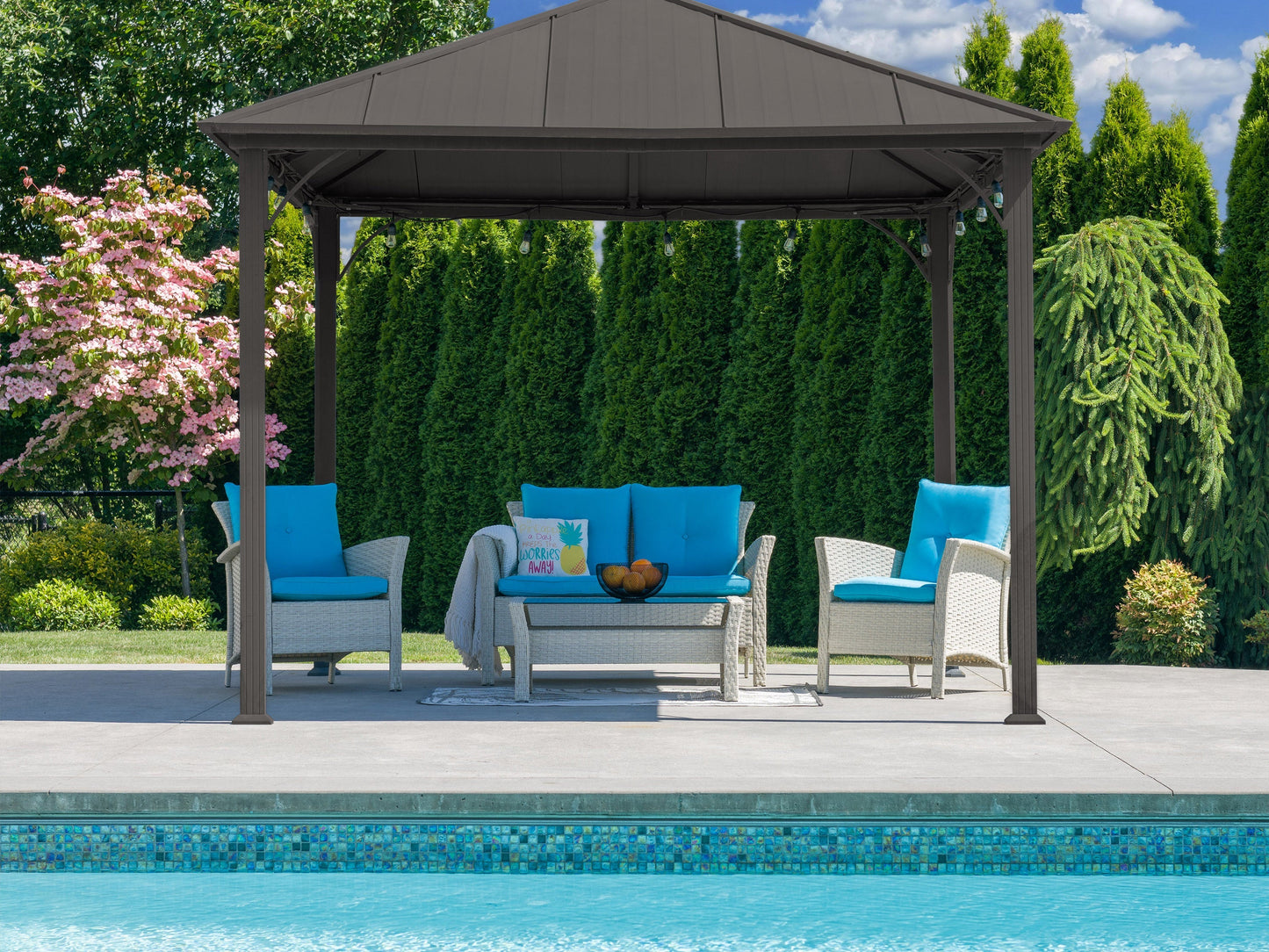turquoise 4 Piece Wicker Patio Set Cascade Collection lifestyle scene by CorLiving#color_turquoise