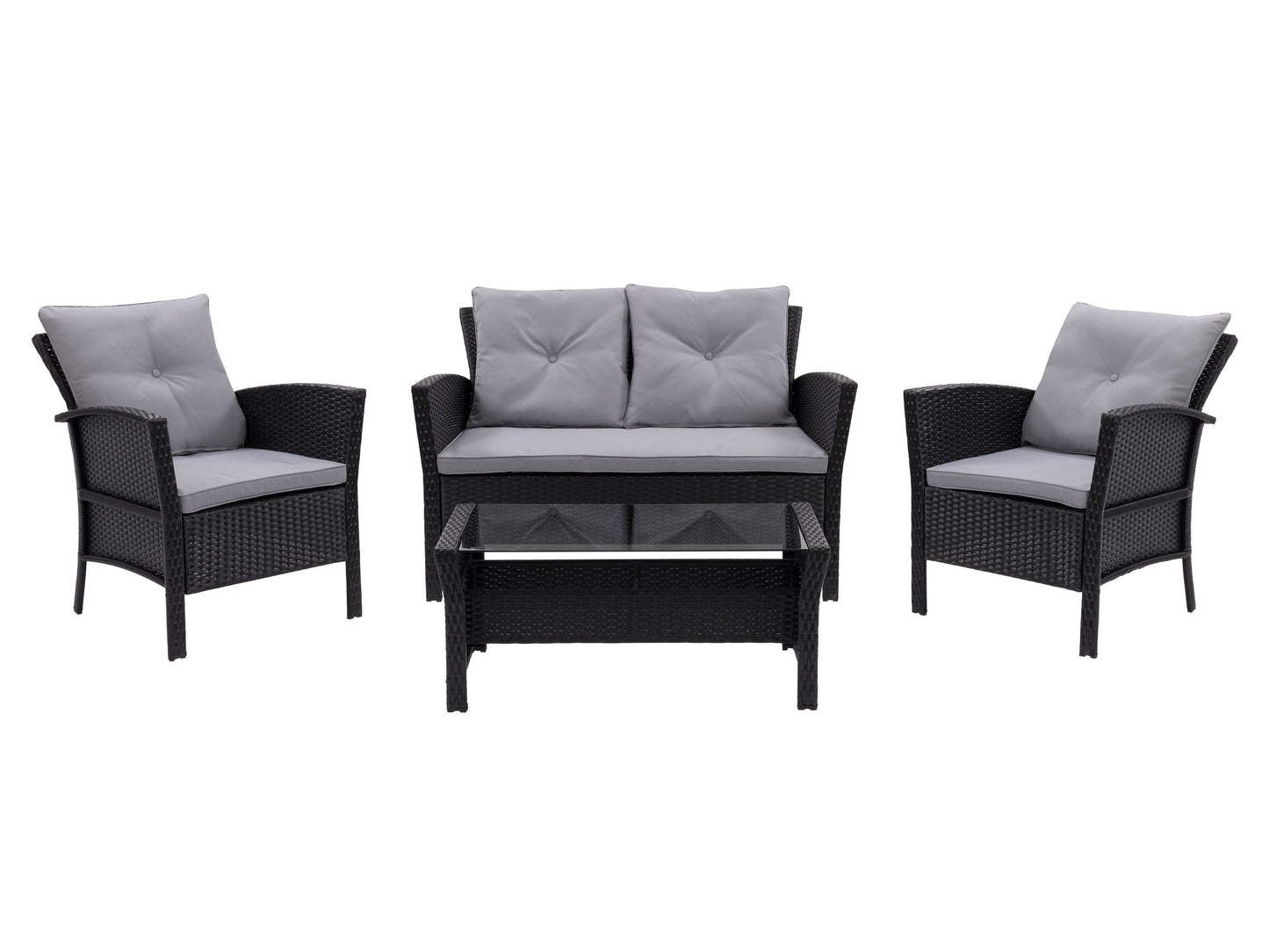 black and grey Wicker Patio Set, 4pc Cascade Collection product image by CorLiving#color_black-and-grey