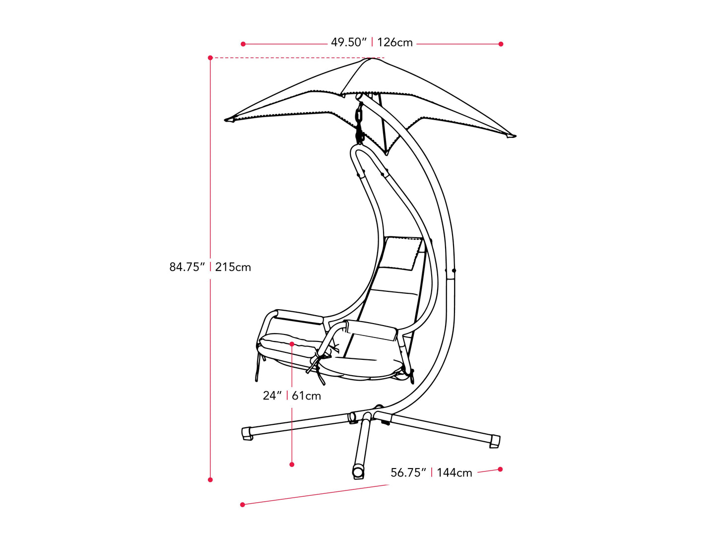 light blue Swing Lounge Chair Kingsley Collection measurements diagram by CorLiving#color_light-blue