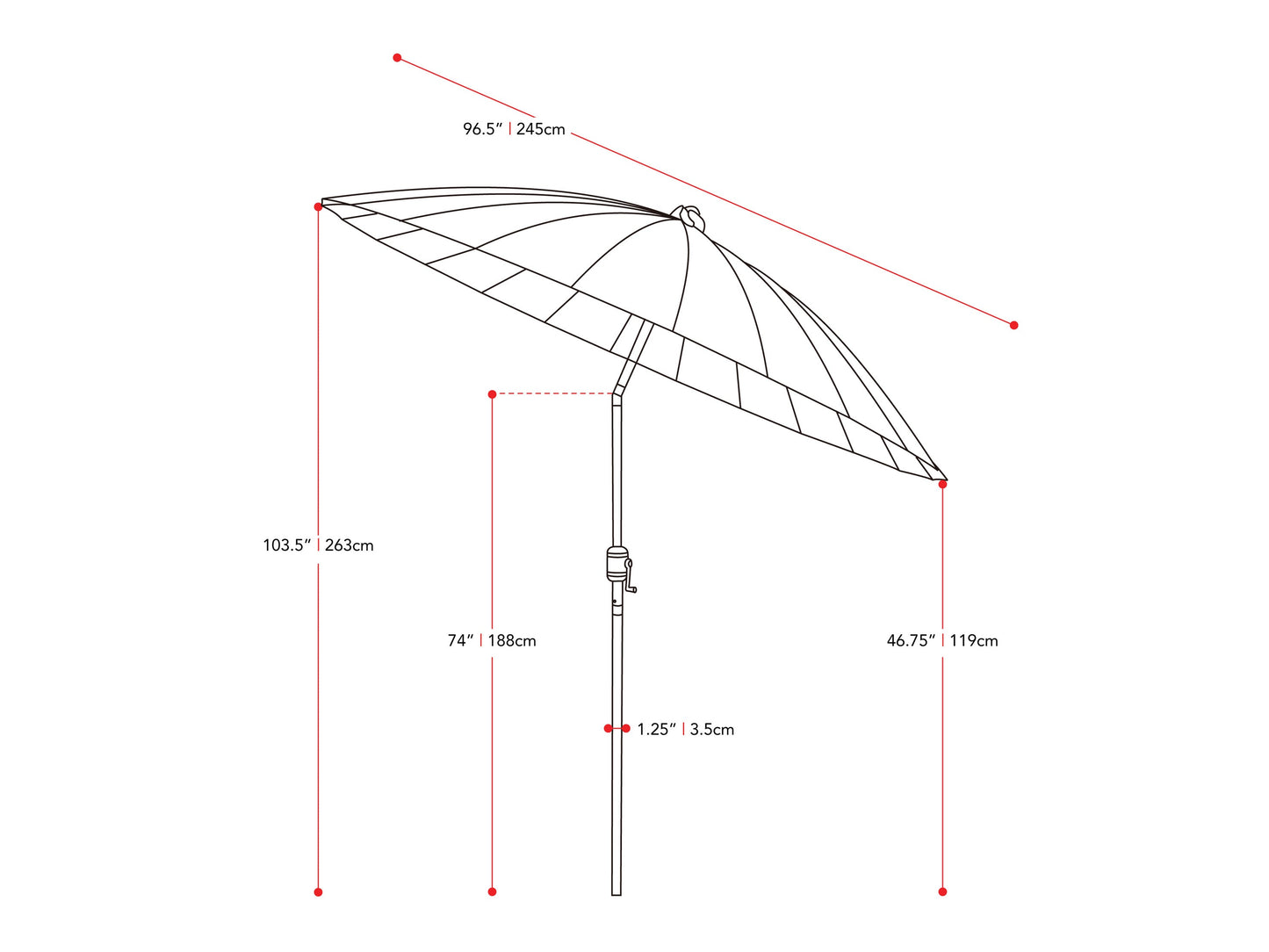 beige parasol umbrella, tilting Sun Shield Collection measurements diagram CorLiving#color_beige