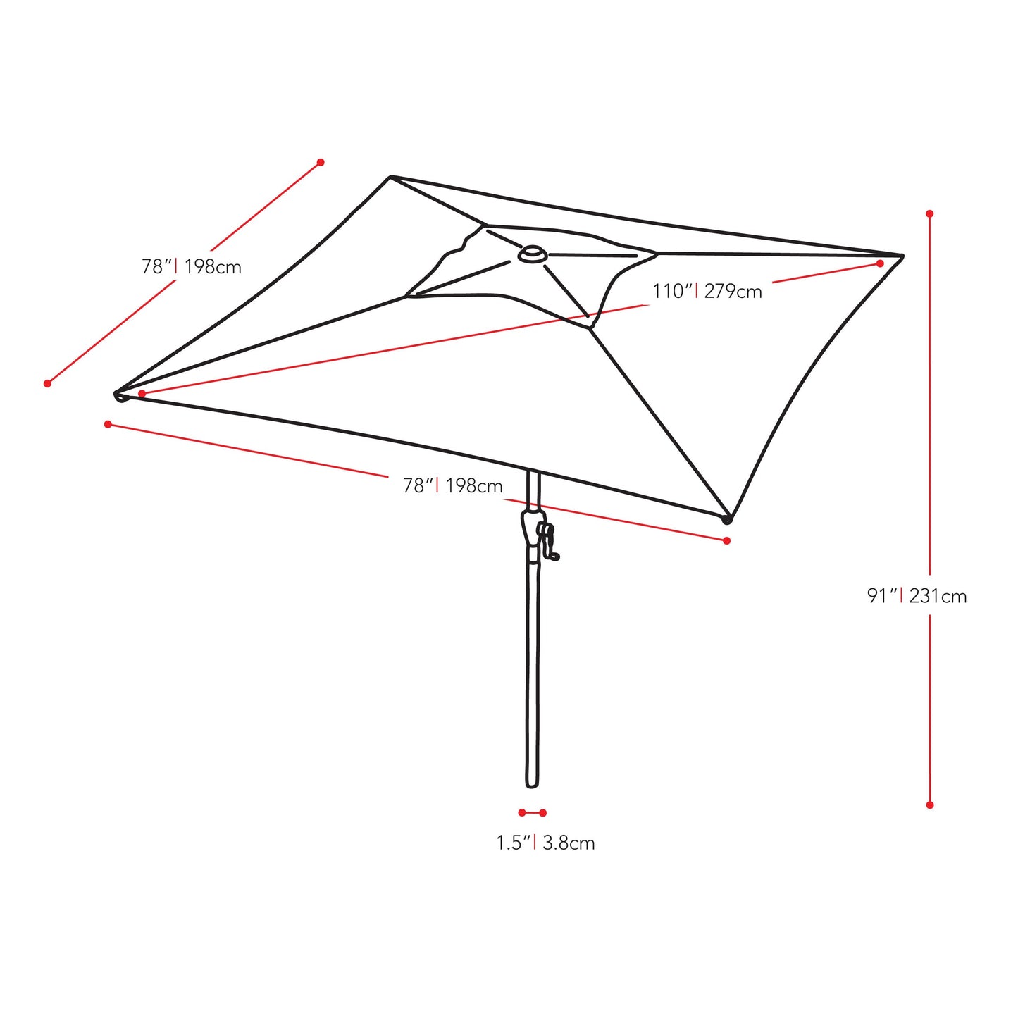 warm white square patio umbrella, tilting with base 300 Series measurements diagram CorLiving#color_warm-white