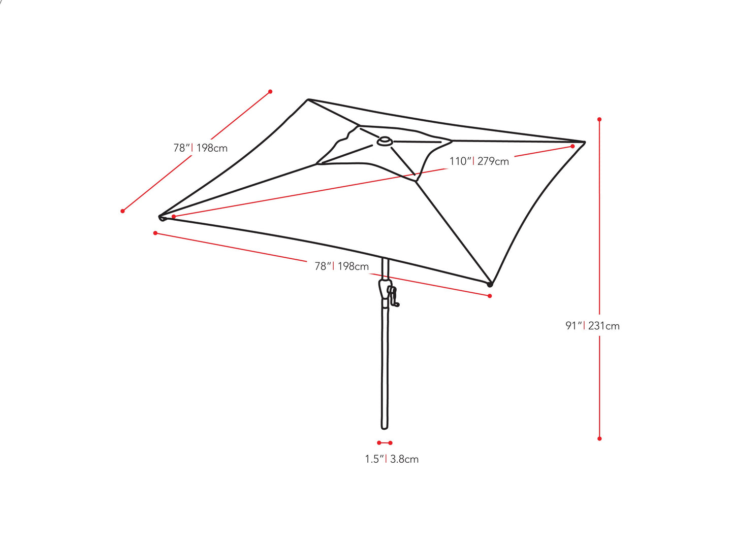 sandy brown square patio umbrella, tilting 300 Series measurements diagram CorLiving#color_sandy-brown