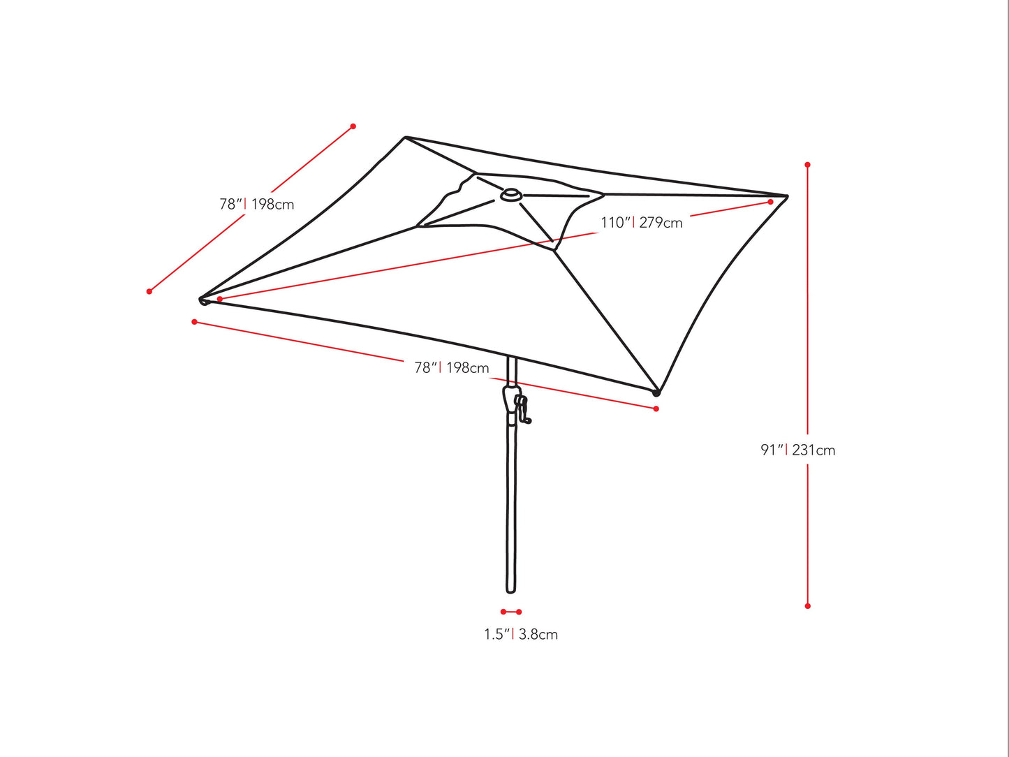 sandy grey square patio umbrella, tilting 300 Series measurements diagram CorLiving#color_sandy-grey