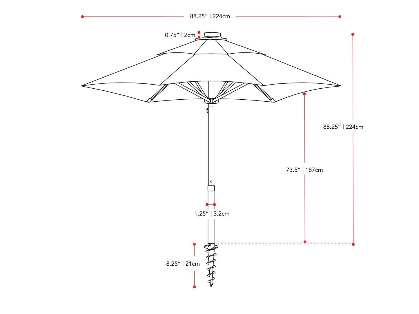 warm white beach umbrella 600 Series measurements diagram CorLiving#color_warm-white