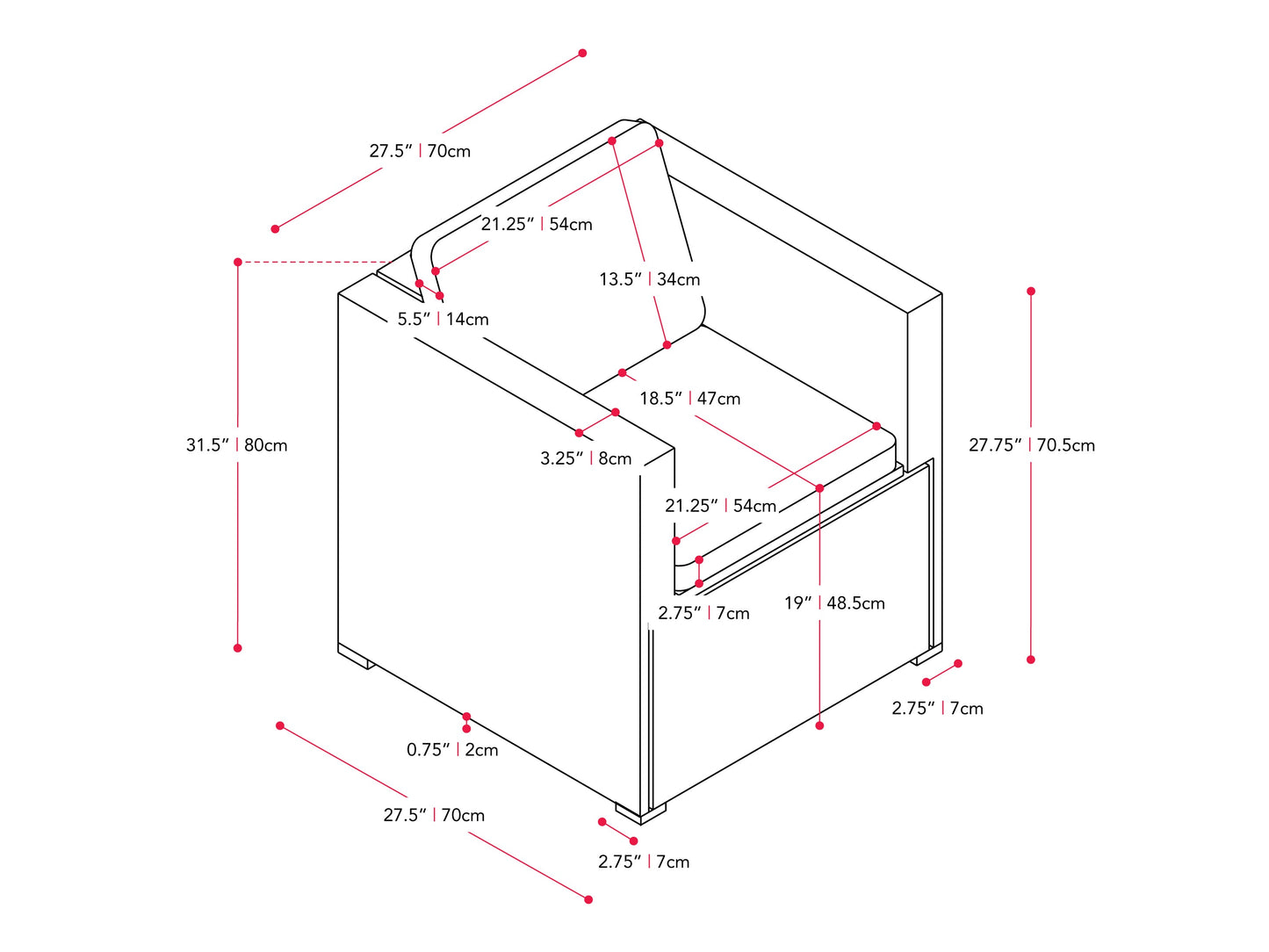 black and ash grey Wicker Armchair Parksville Collection measurements diagram by CorLiving#color_black-and-ash-grey