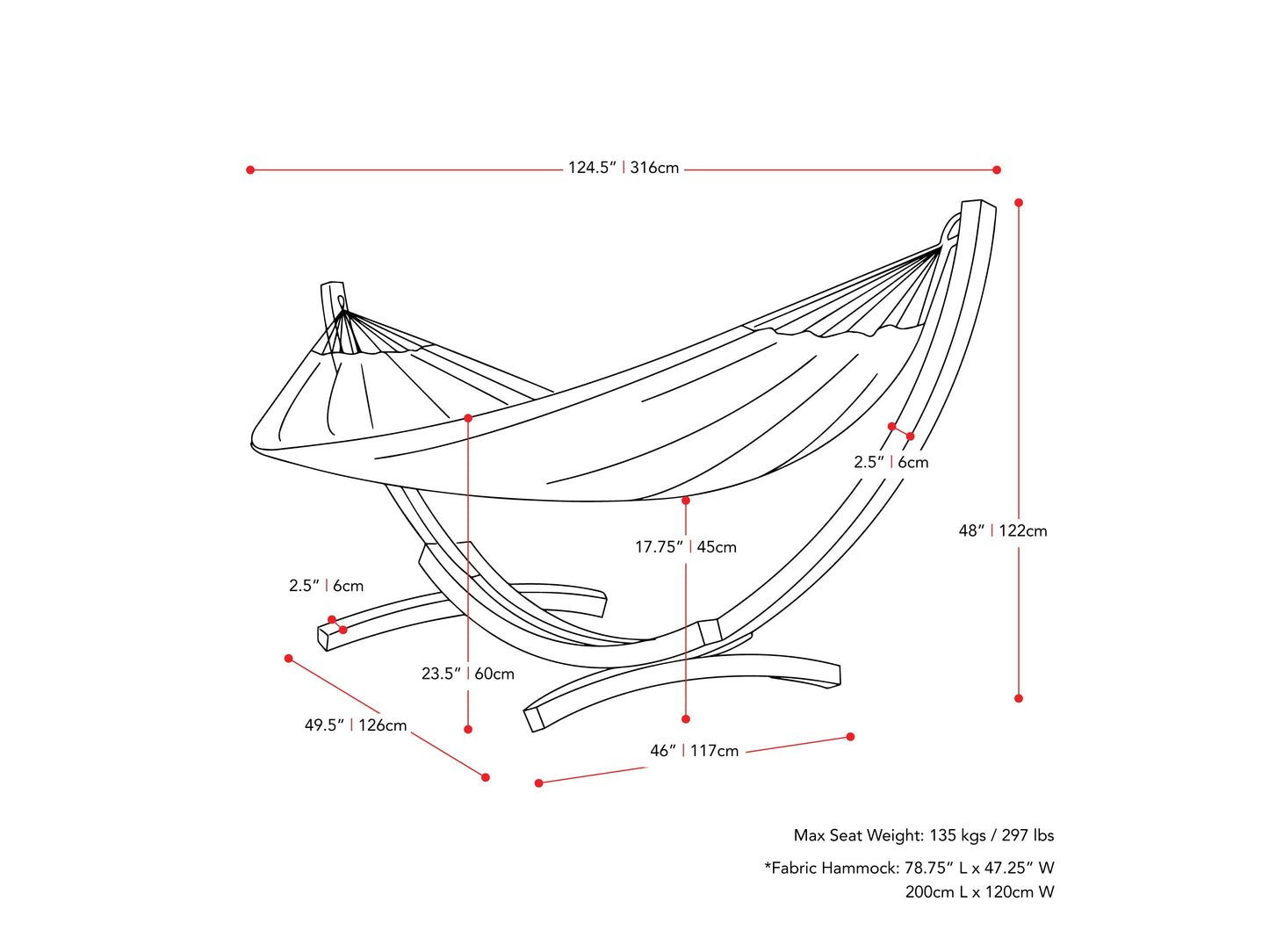 blue and green Hammock with Wood Stand Warm Sun Collection measurements diagram by CorLiving#color_blue-and-green
