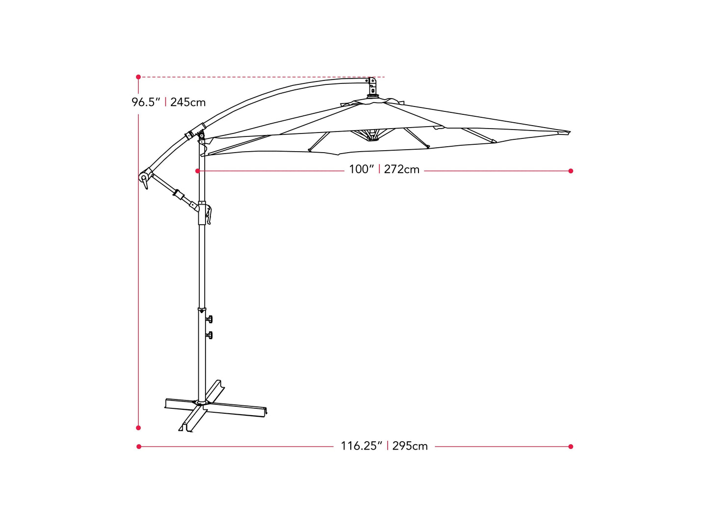 navy blue cantilever patio umbrella, tilting Persist Collection measurements diagram CorLiving#color_navy-blue