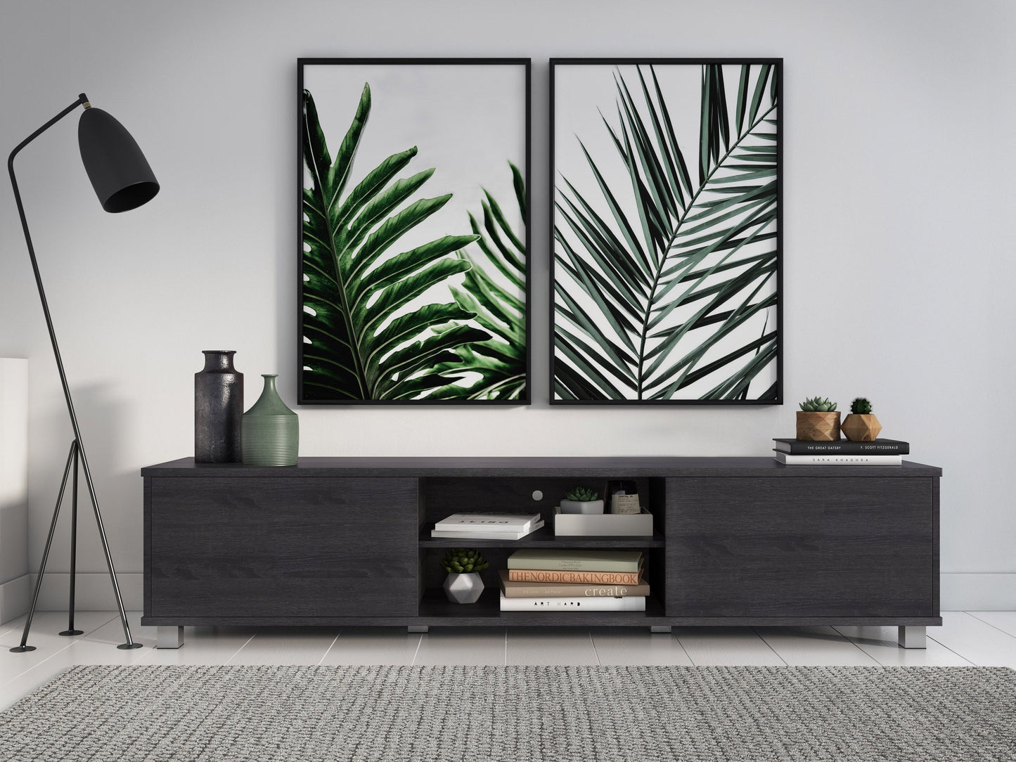 dark grey Modern TV Stand for TVs up to 85" Hollywood Collection lifestyle scene by CorLiving#color_dark-grey