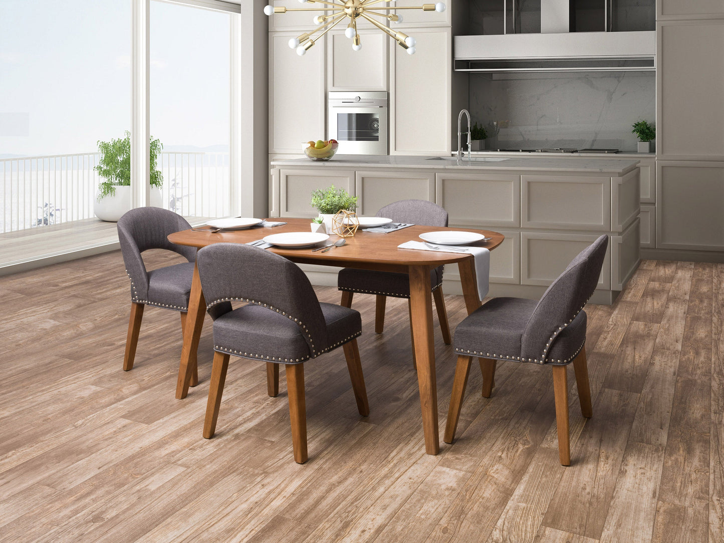 dark grey and hazelnut Mid Century Modern Dining Set 5pc Tiffany Collection lifestyle scene by CorLiving#color_tiffany-dark-grey-and-hazelnut