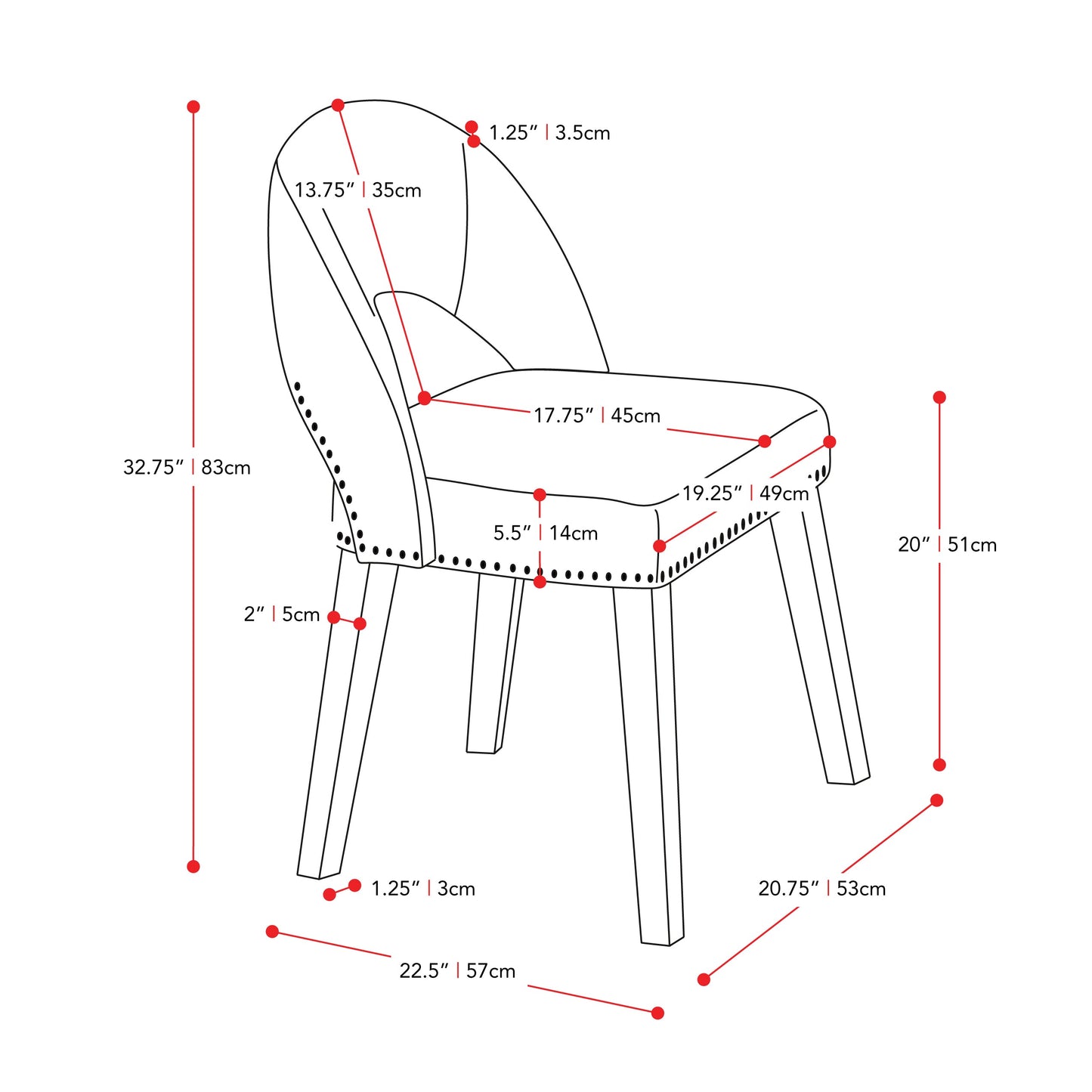 dark grey Mid Century Dining Chairs, Set of 2 Tiffany Collection measurements diagram by CorLiving#color_dark-grey
