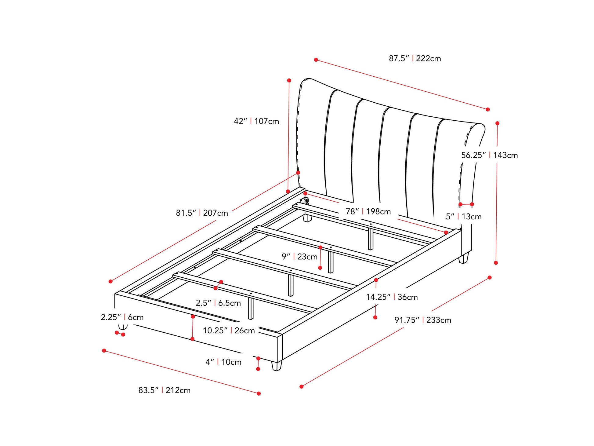 cream Channel Tufted King Bed Rosewell Collection measurements diagram by CorLiving#color_cream