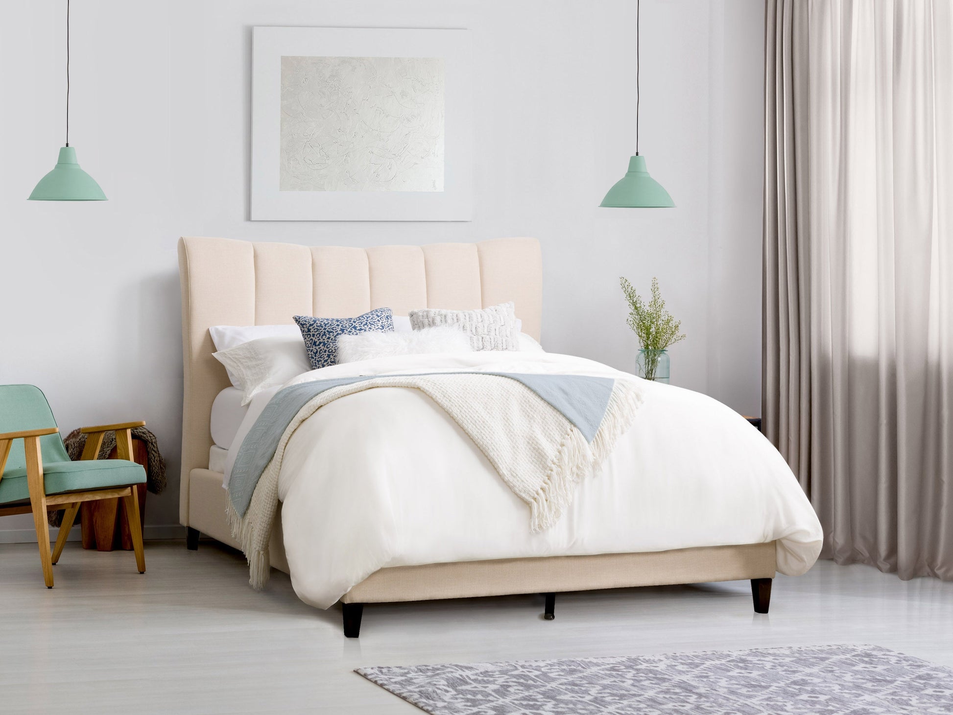 cream Channel Tufted King Bed Rosewell Collection lifestyle scene by CorLiving#color_cream