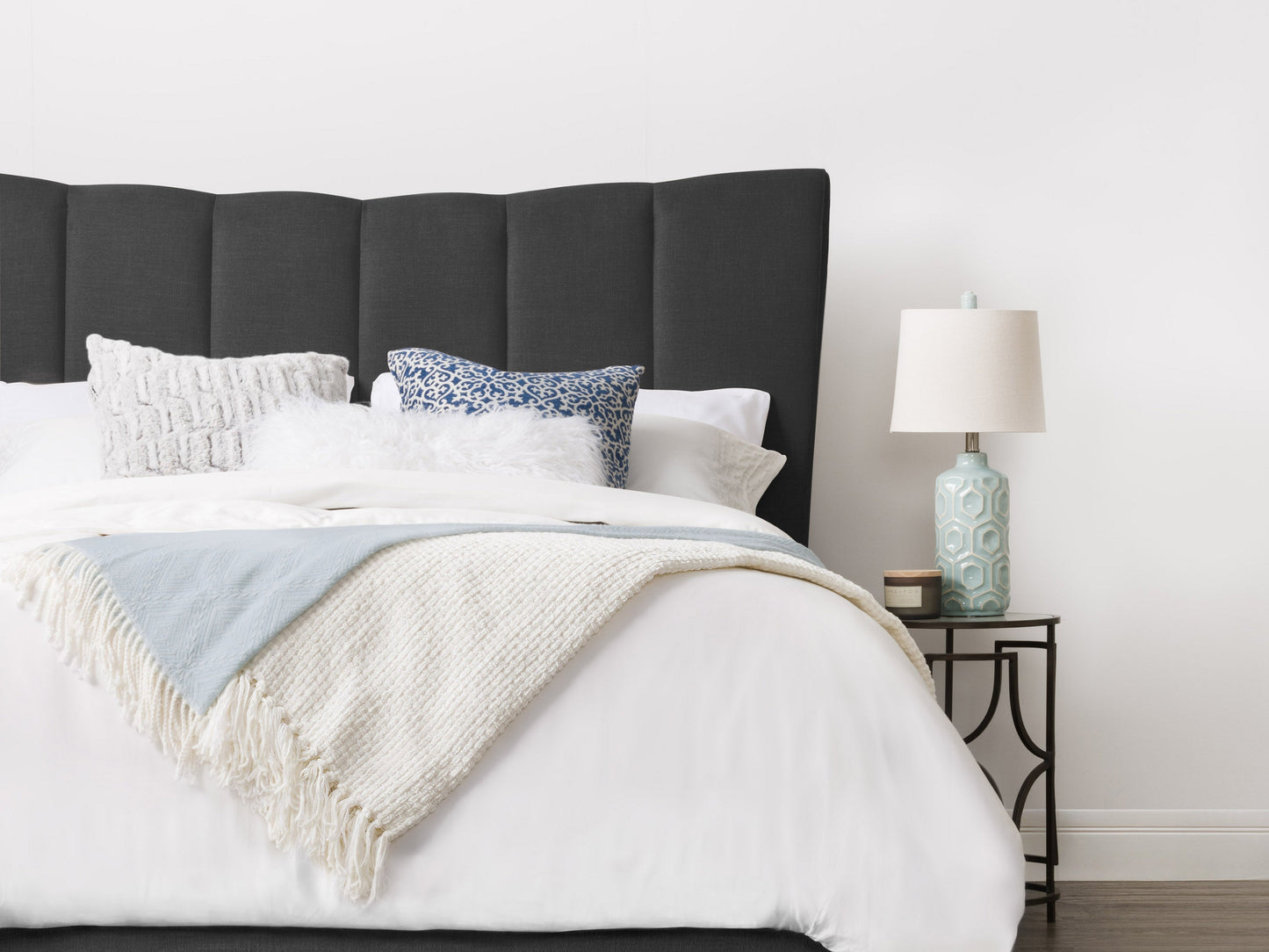 dark grey Channel Tufted King Bed Rosewell Collection lifestyle scene by CorLiving#color_dark-grey