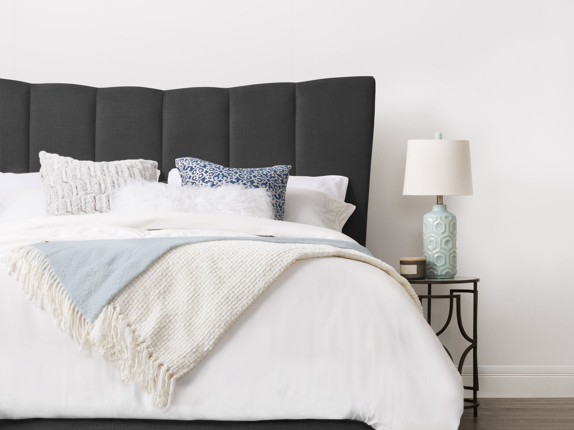 dark grey Channel Tufted King Bed Rosewell Collection lifestyle scene by CorLiving#color_dark-grey