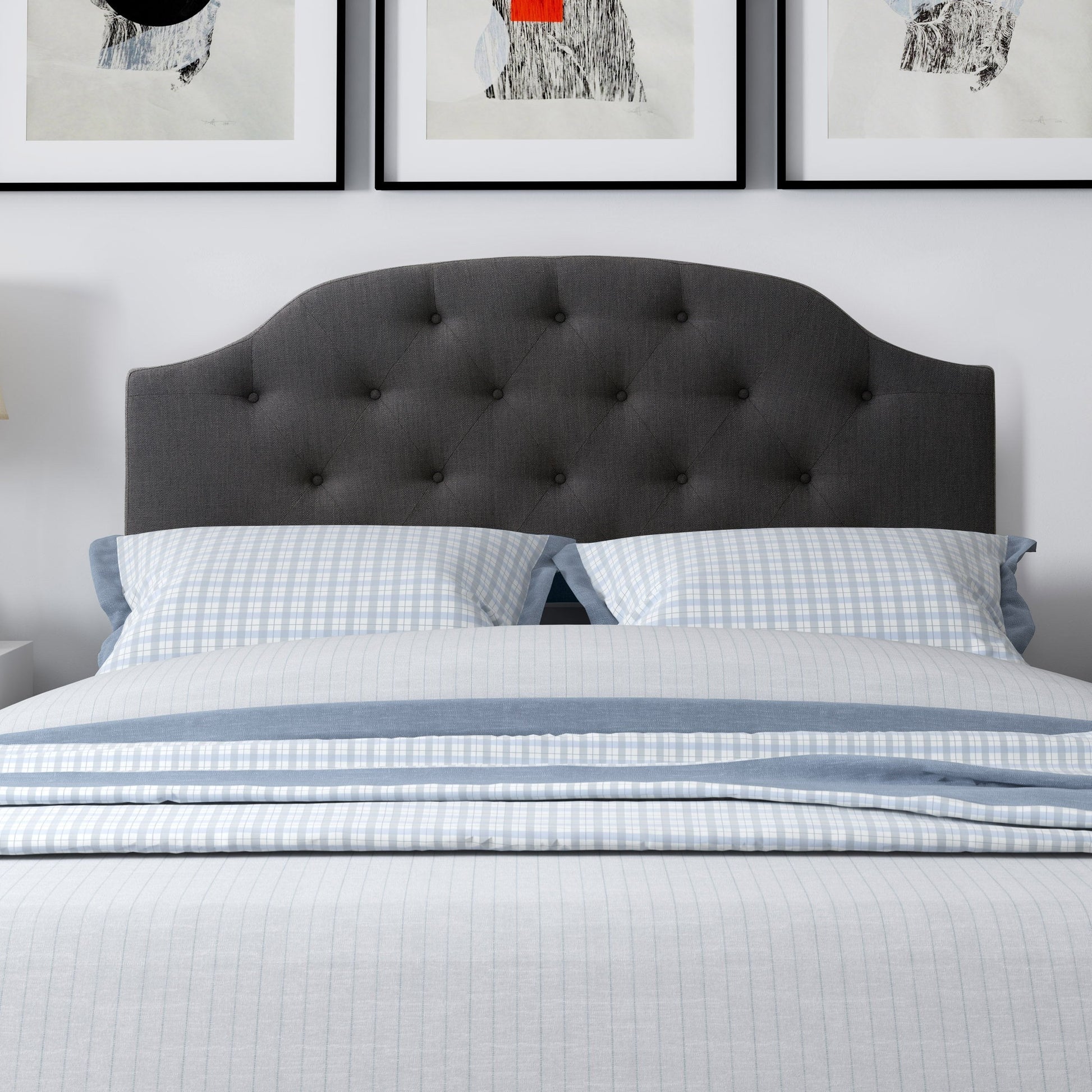 dark grey Diamond Tufted Headboard, Full / Double Calera Collection lifestyle scene by CorLiving#color_dark-grey