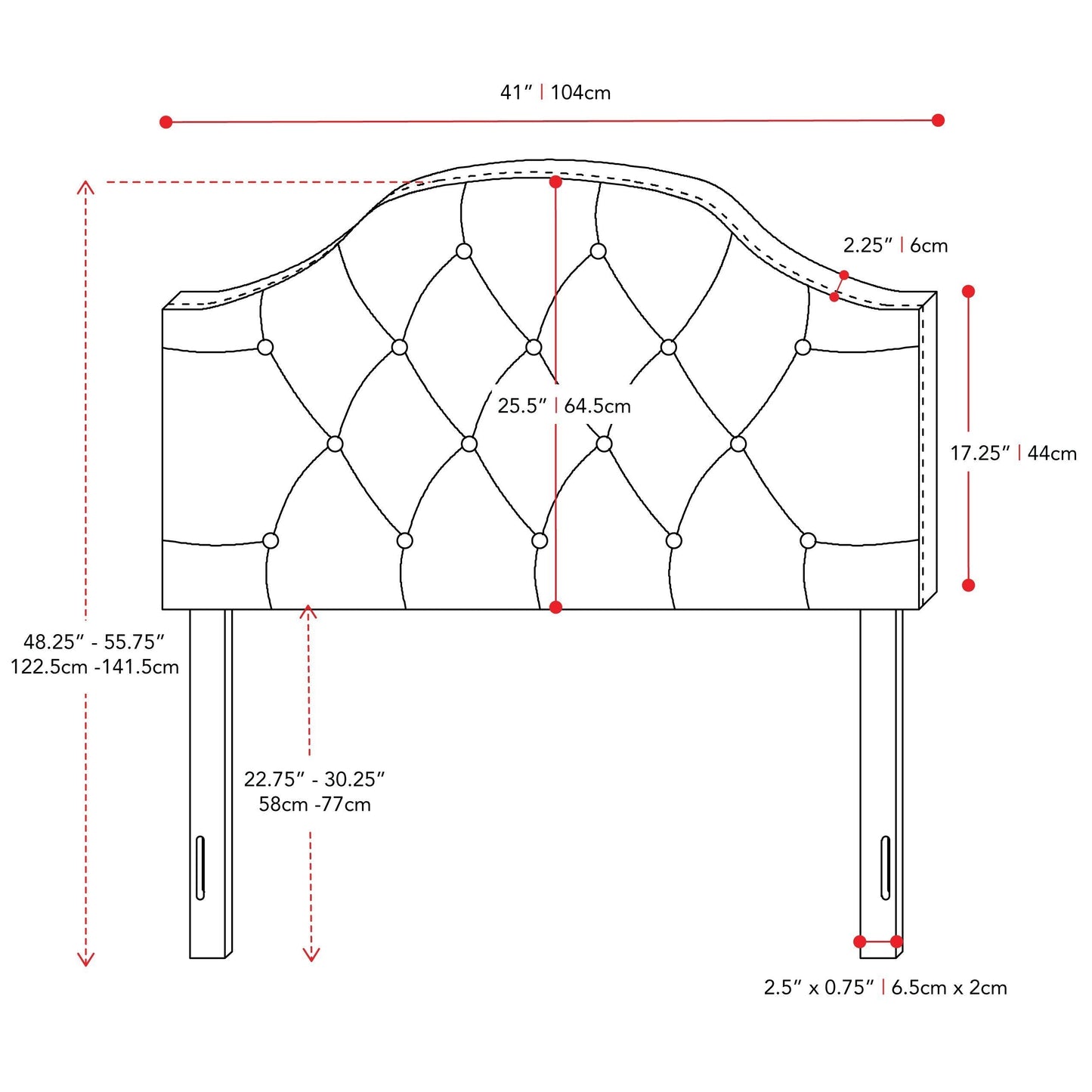 dark grey Diamond Tufted Headboard, Twin / Single Calera Collection measurements diagram by CorLiving#color_dark-grey