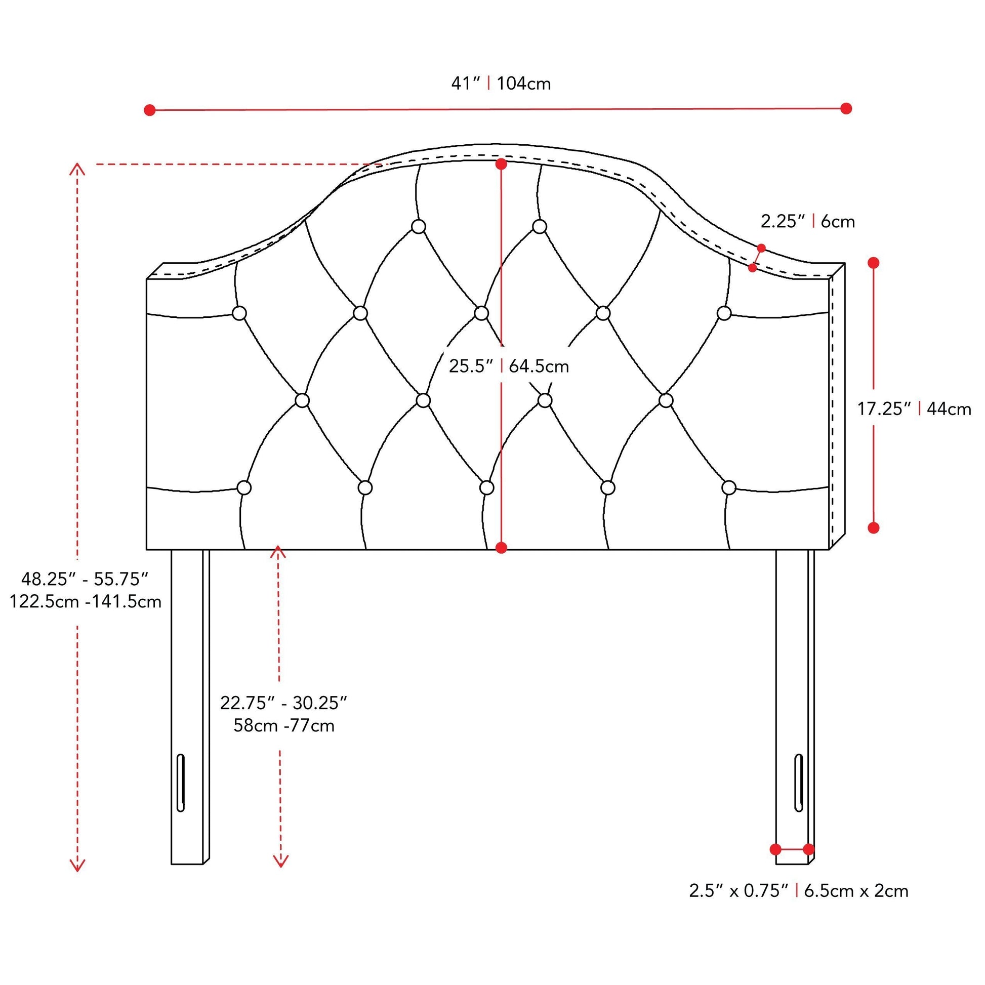 navy blue Diamond Tufted Headboard, Twin / Single Calera Collection measurements diagram by CorLiving#color_navy-blue