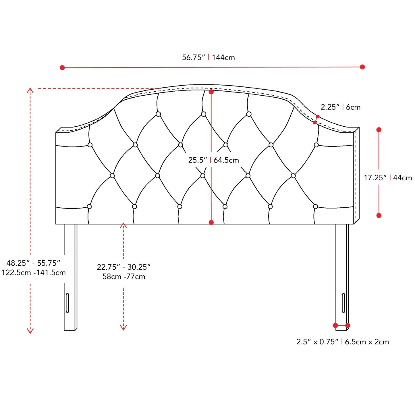 cream Diamond Tufted Headboard, Full / Double Calera Collection measurements diagram by CorLiving#color_cream