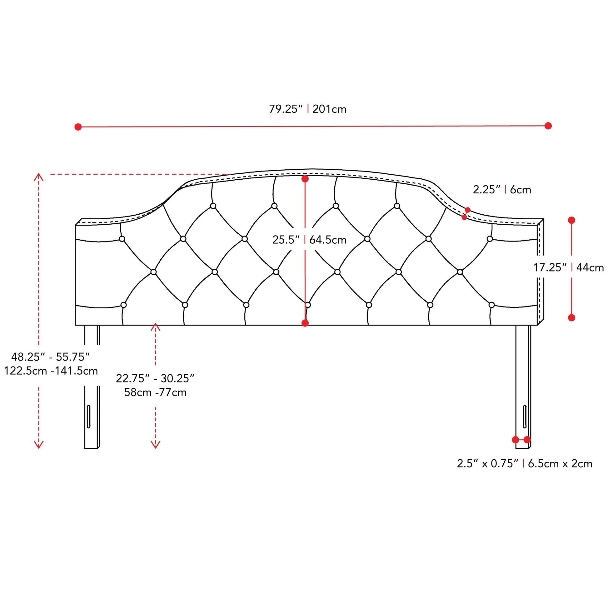 cream Diamond Tufted Headboard, King Calera Collection measurements diagram by CorLiving#color_cream