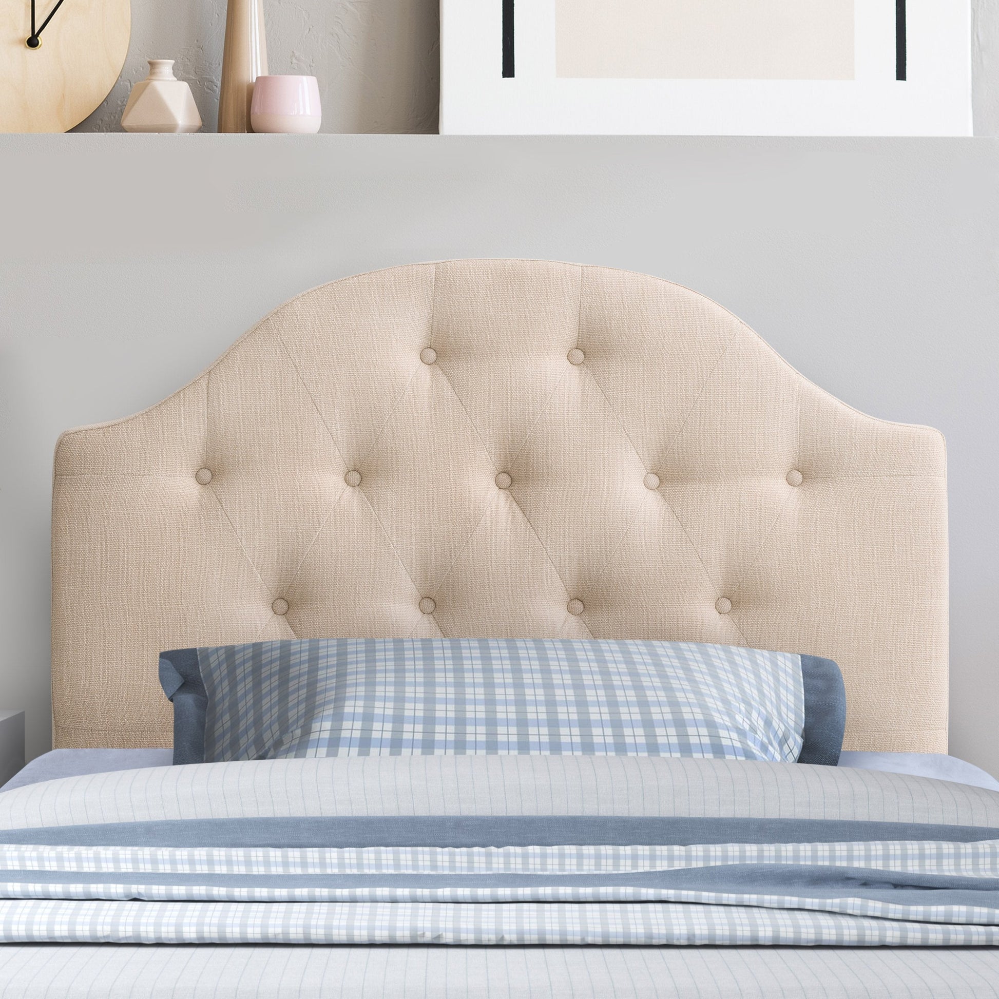 cream Diamond Tufted Headboard, Twin / Single Calera Collection lifestyle scene by CorLiving#color_cream