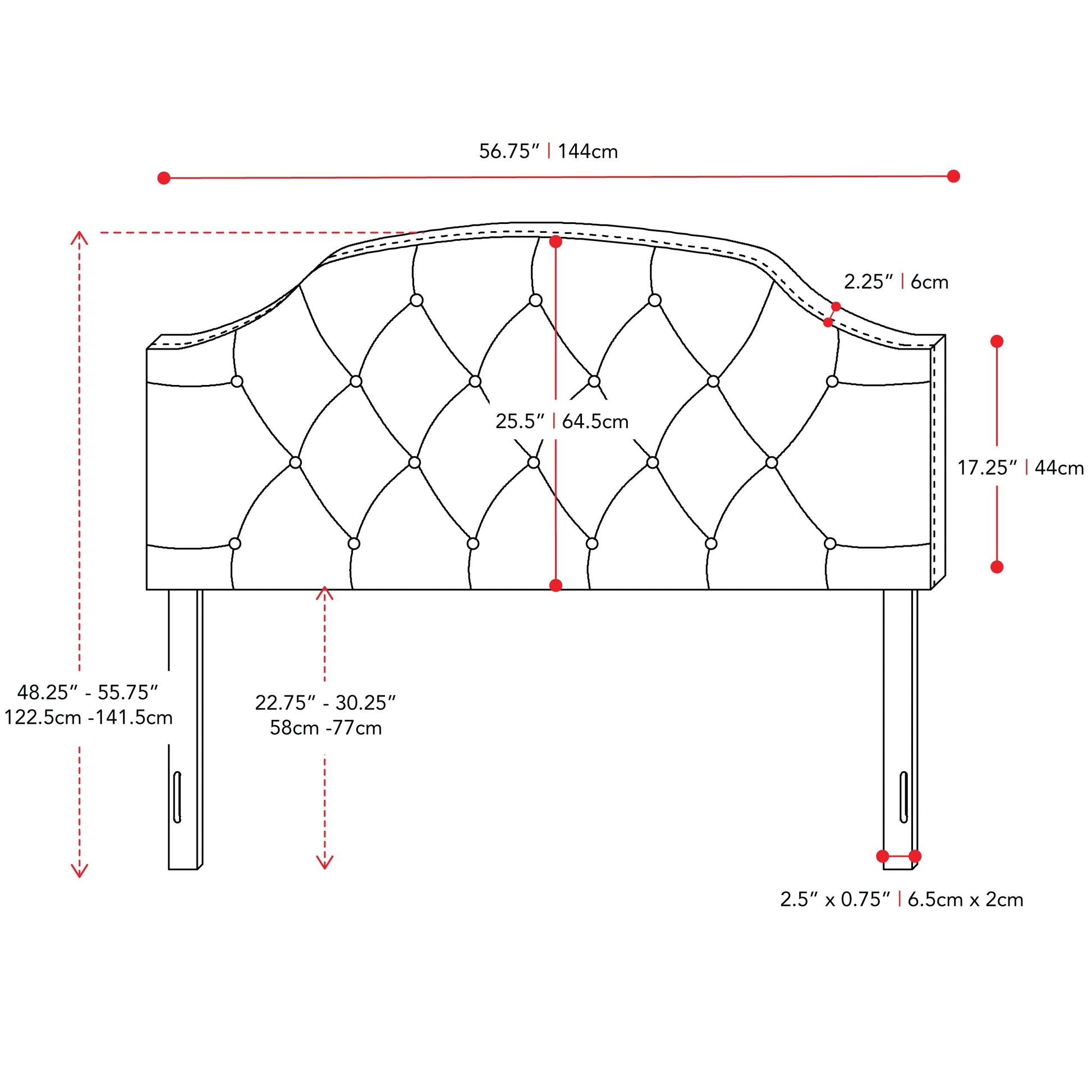light grey Diamond Tufted Headboard, Full / Double Calera Collection measurements diagram by CorLiving#color_light-grey