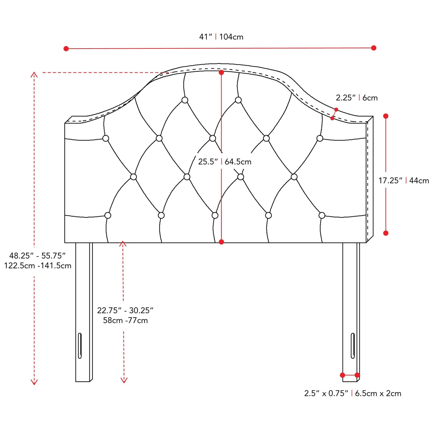 light grey Diamond Tufted Headboard, Twin / Single Calera Collection measurements diagram by CorLiving#color_light-grey