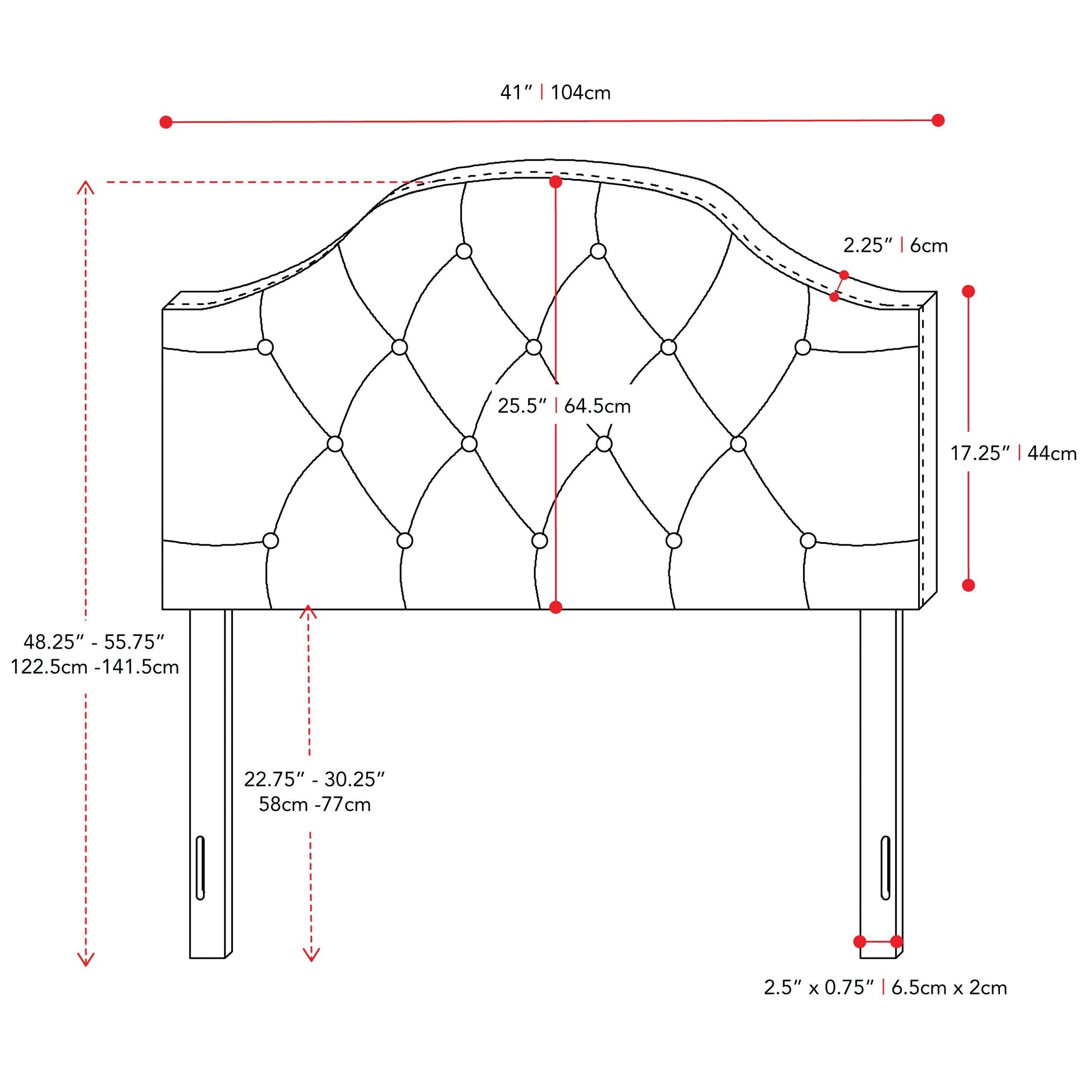 light grey Diamond Tufted Headboard, Twin / Single Calera Collection measurements diagram by CorLiving#color_light-grey