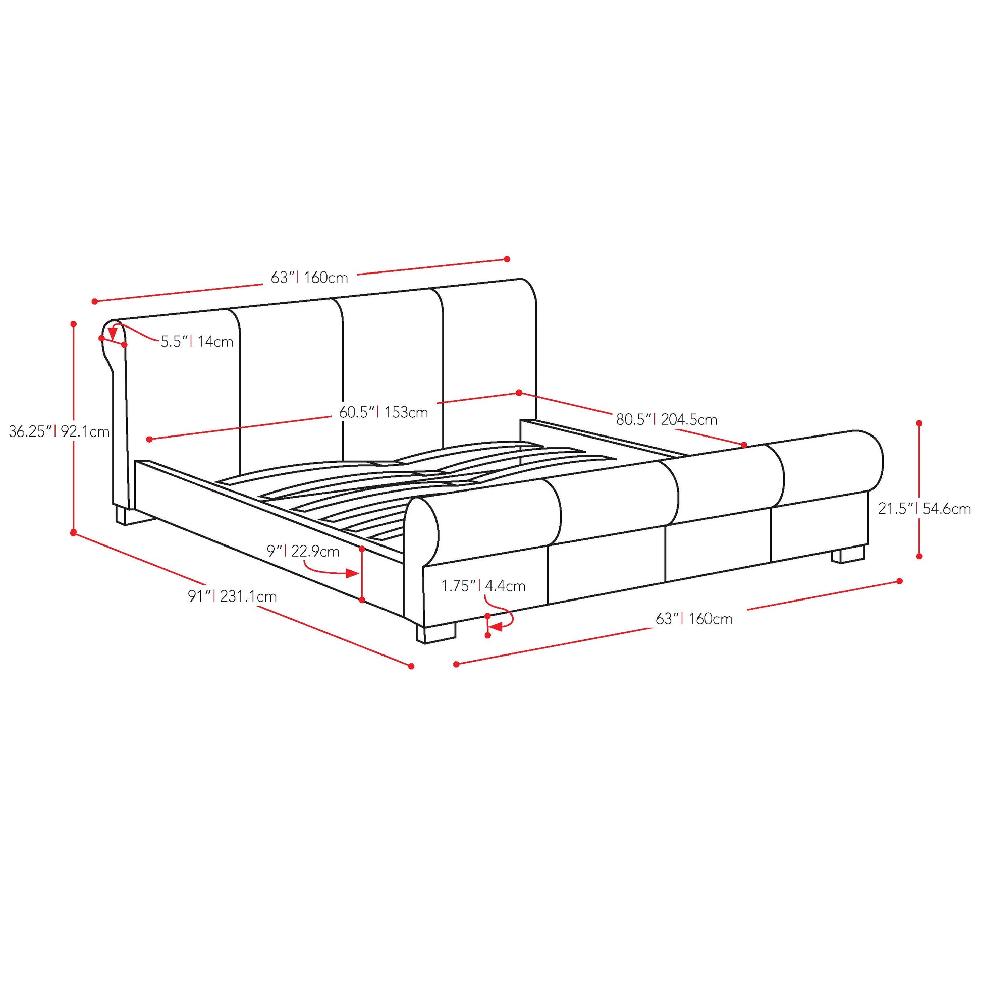 black Double / Full Bed San Antonio Collection measurements diagram by CorLiving#color_black