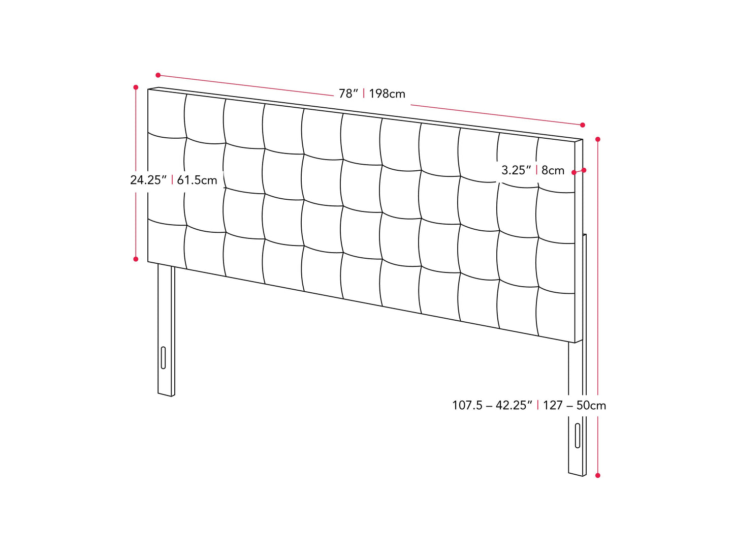 blue Modern Headboard, King Valencia Collection measurements diagram by CorLiving#color_blue