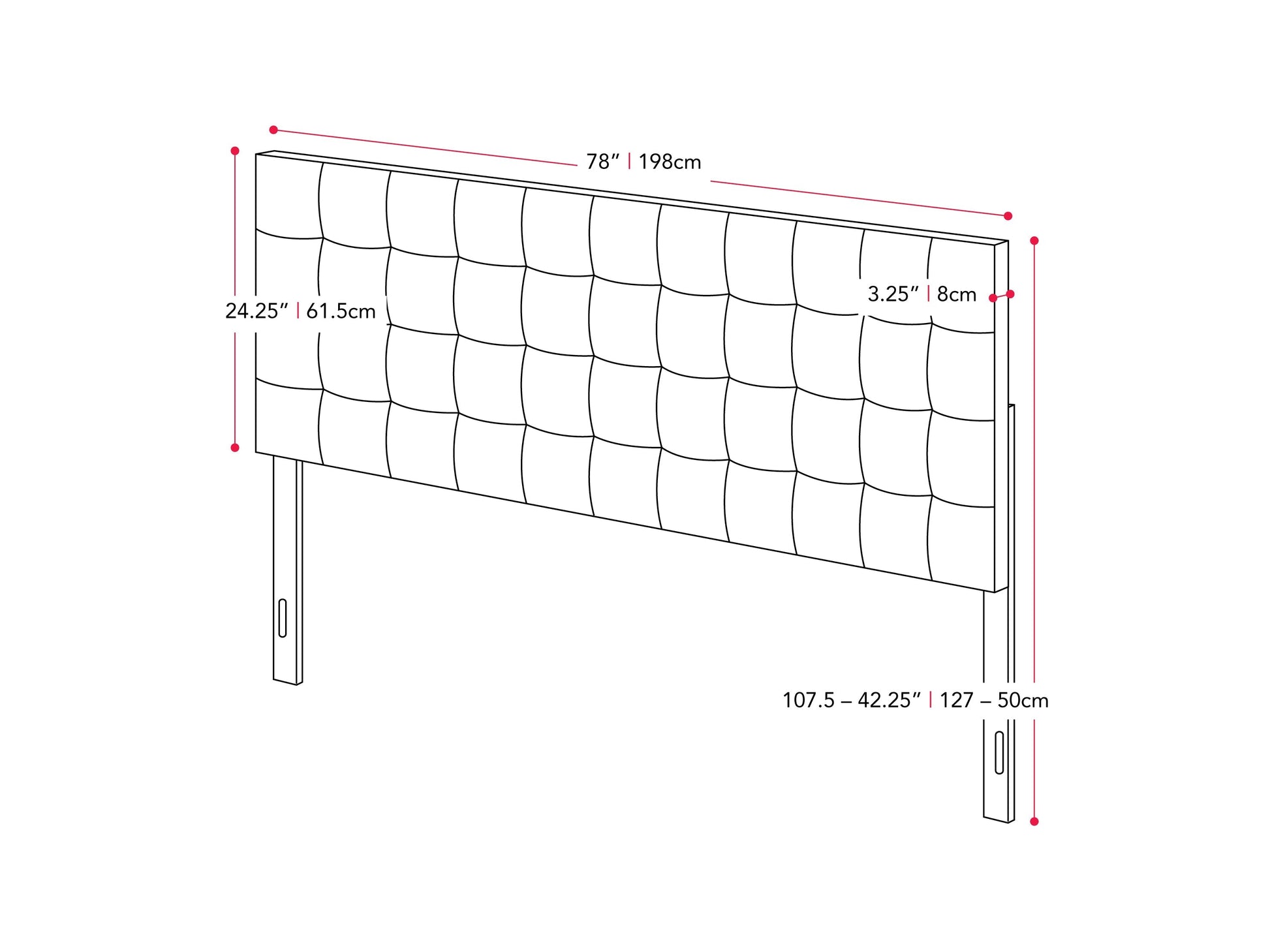 blue Modern Headboard, King Valencia Collection measurements diagram by CorLiving#color_blue